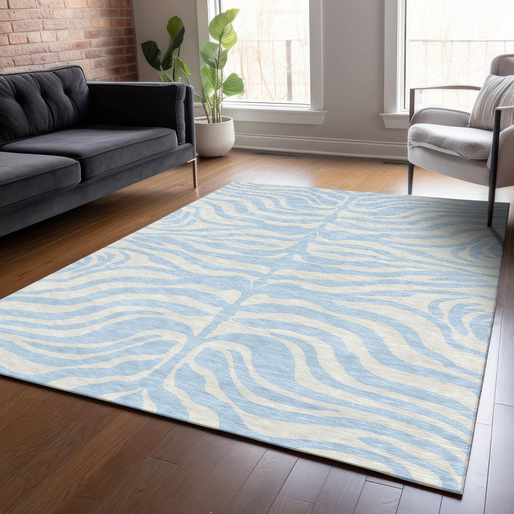 Addison Rugs ACN1042SK5X8 Chantille ACN1042SK 5 x 7 (ft) Polyester Sky Rectangular Indoor/Outdoor Geometric Machine washable Area rug