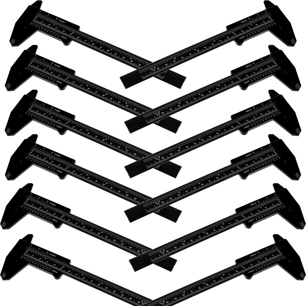 Aoibox 10 Pcs Plastic Vernier Caliper 0-6 Inch 0-150 mm for School Student Black Mini Double Scale Sliding Gauge Measuring Tool #LABMT21034