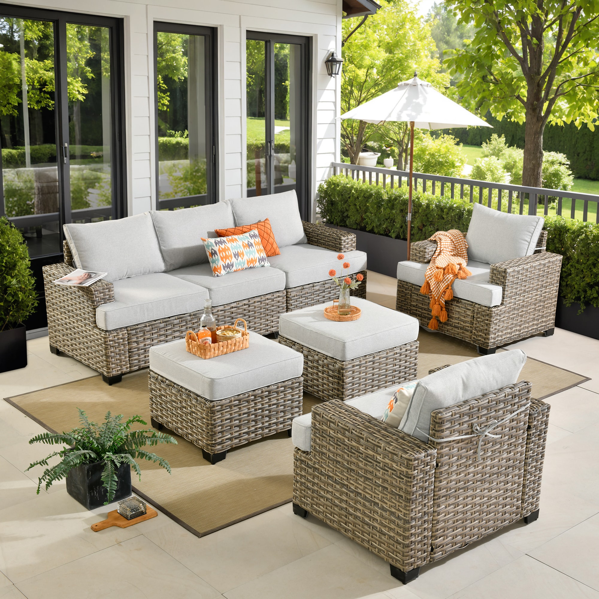 XIZZI XITBS4053 Agate 5 -Piece Rattan Patio Sofa Conversation Set with Light Gray Cushions