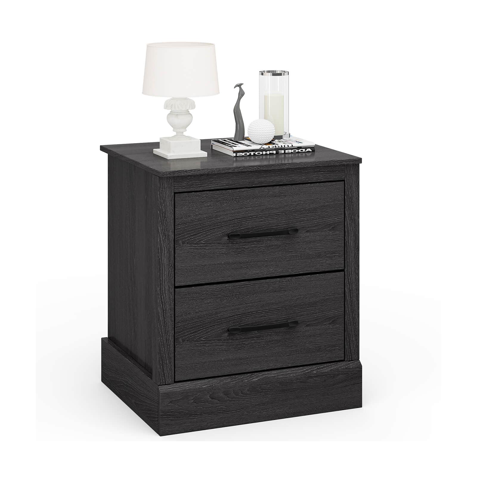 Slickblue D-CO-RG59701VJ Dark Gray/ Rustic Brown- Engineered Wood Nightstand with 2 Drawers and Spacious Top for Bedroom Living Room or Study