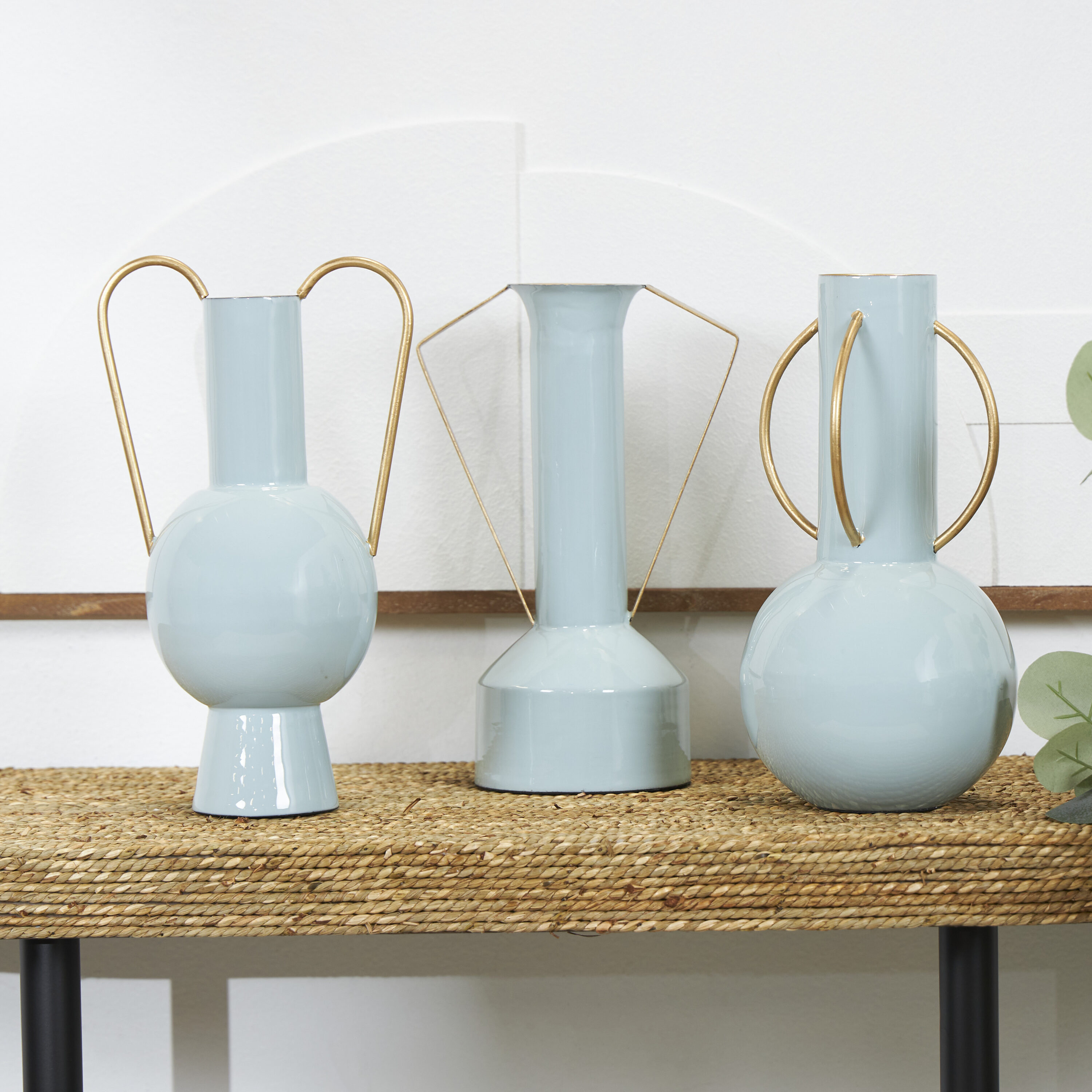 CosmoLiving by Cosmopolitan 821858 3 -Pack Blue Iron Modern Vase