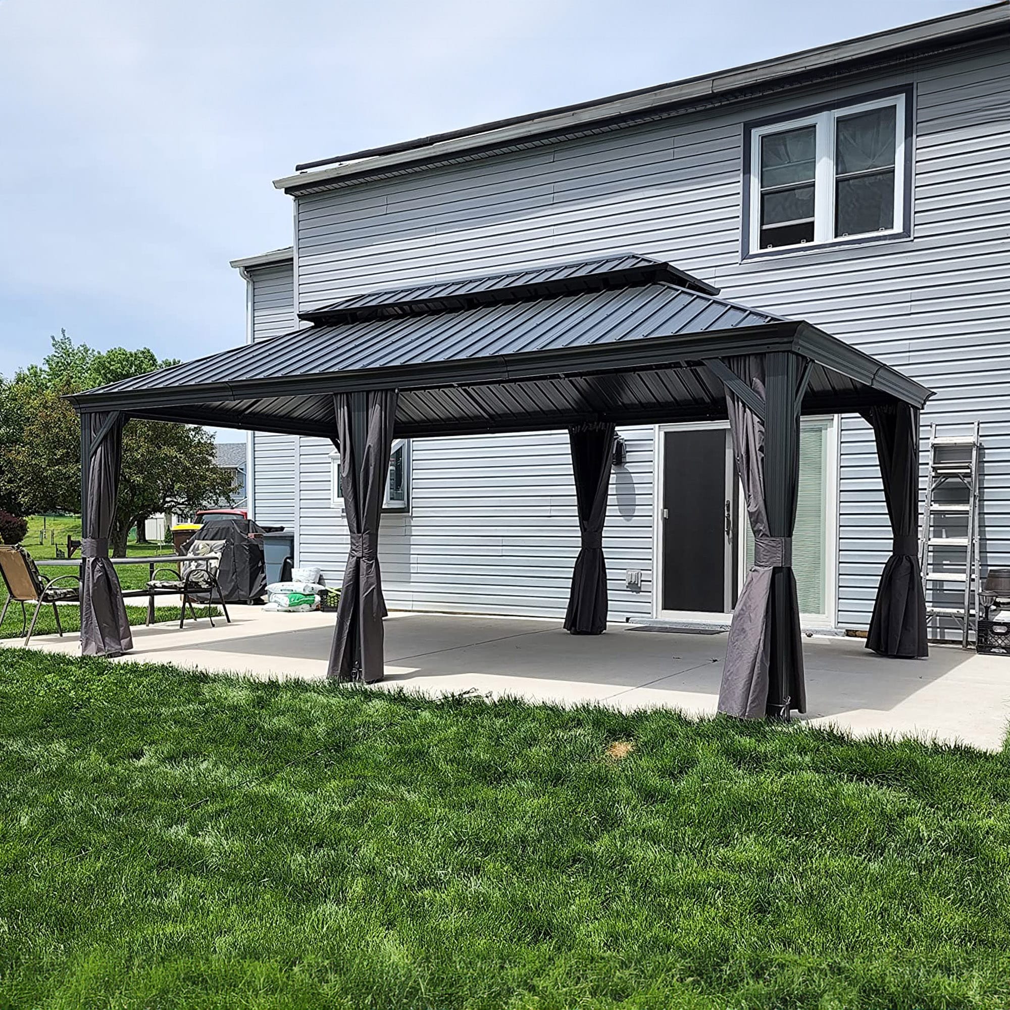 PURPLE LEAF LS04GHTG1220 20-ft x 12-ft Permanent Hardtop Gazebo Gray Gazebo with Hardtop Roof (Screen Included)