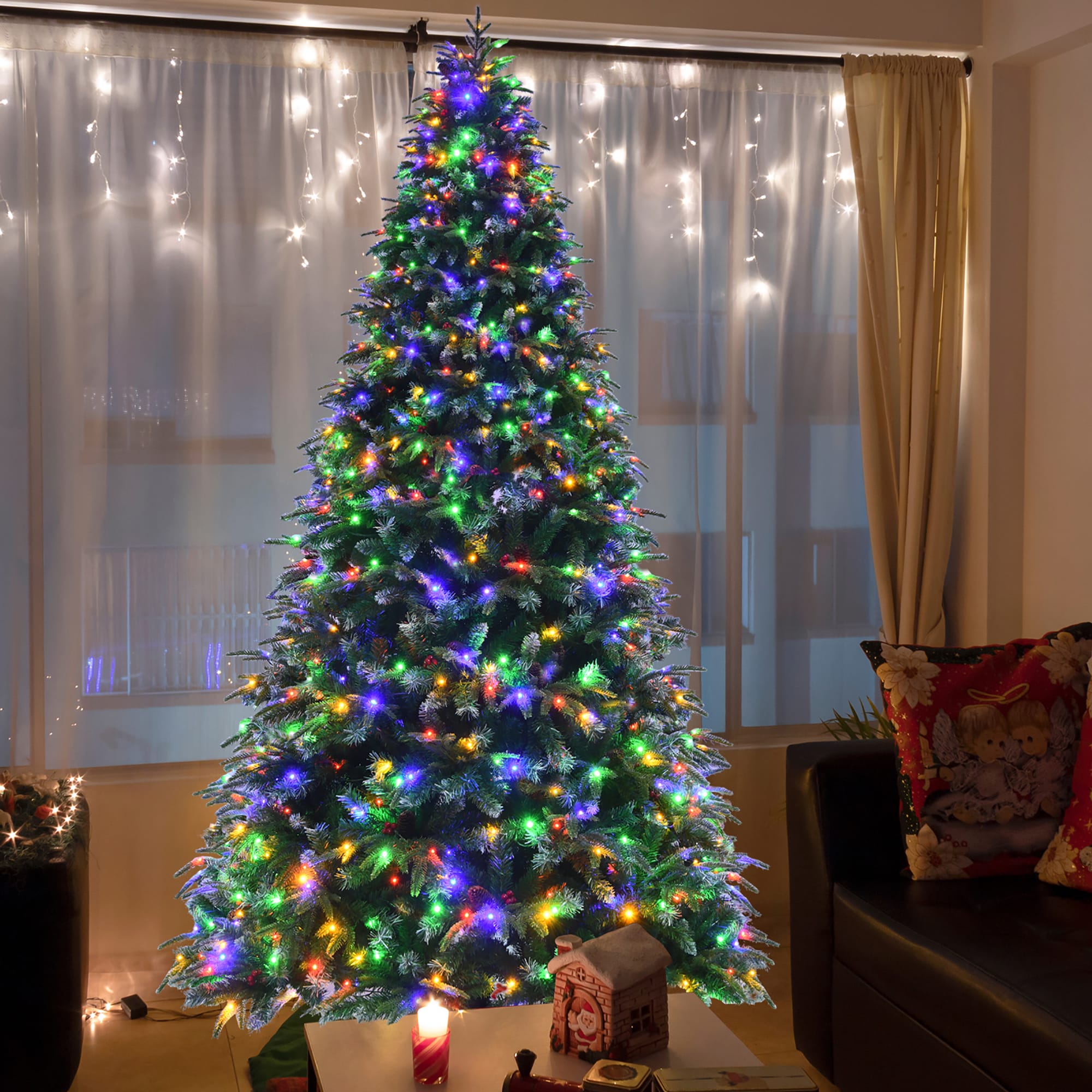 Costway 9-ft Pre-lit Artificial Christmas Tree with Multicolor LED ...