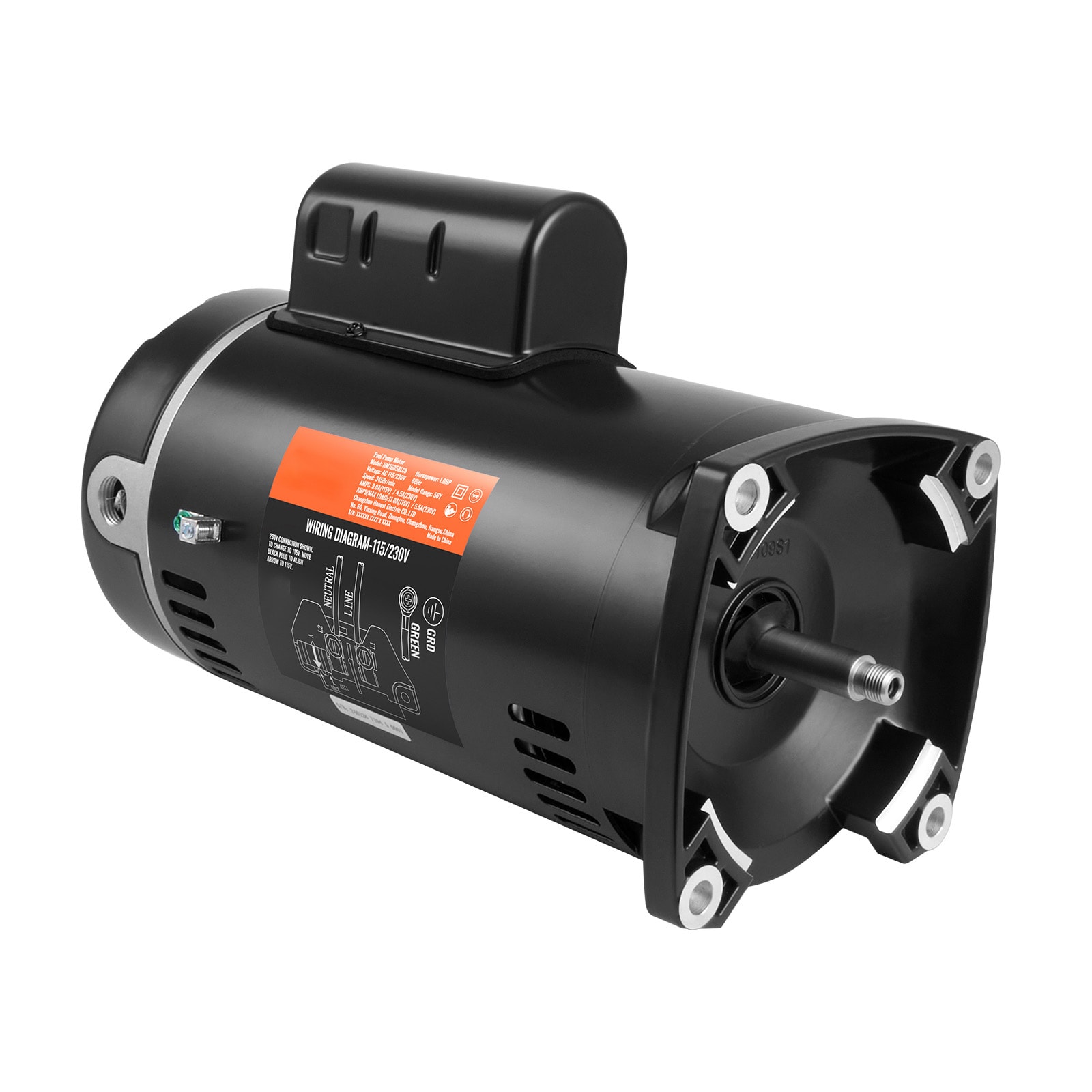 SVOPES YCBDJ1HP56Y26MR60V9 1-HP Pool Pump Motor, 56Y Frame, 115V (9A) / 230V (4.5A), 3450-RPM, 60Hz, 1.25 Sf, 90&#956F/250V Capacitor, Ccw Rotation, Square Flange Replacement Motor