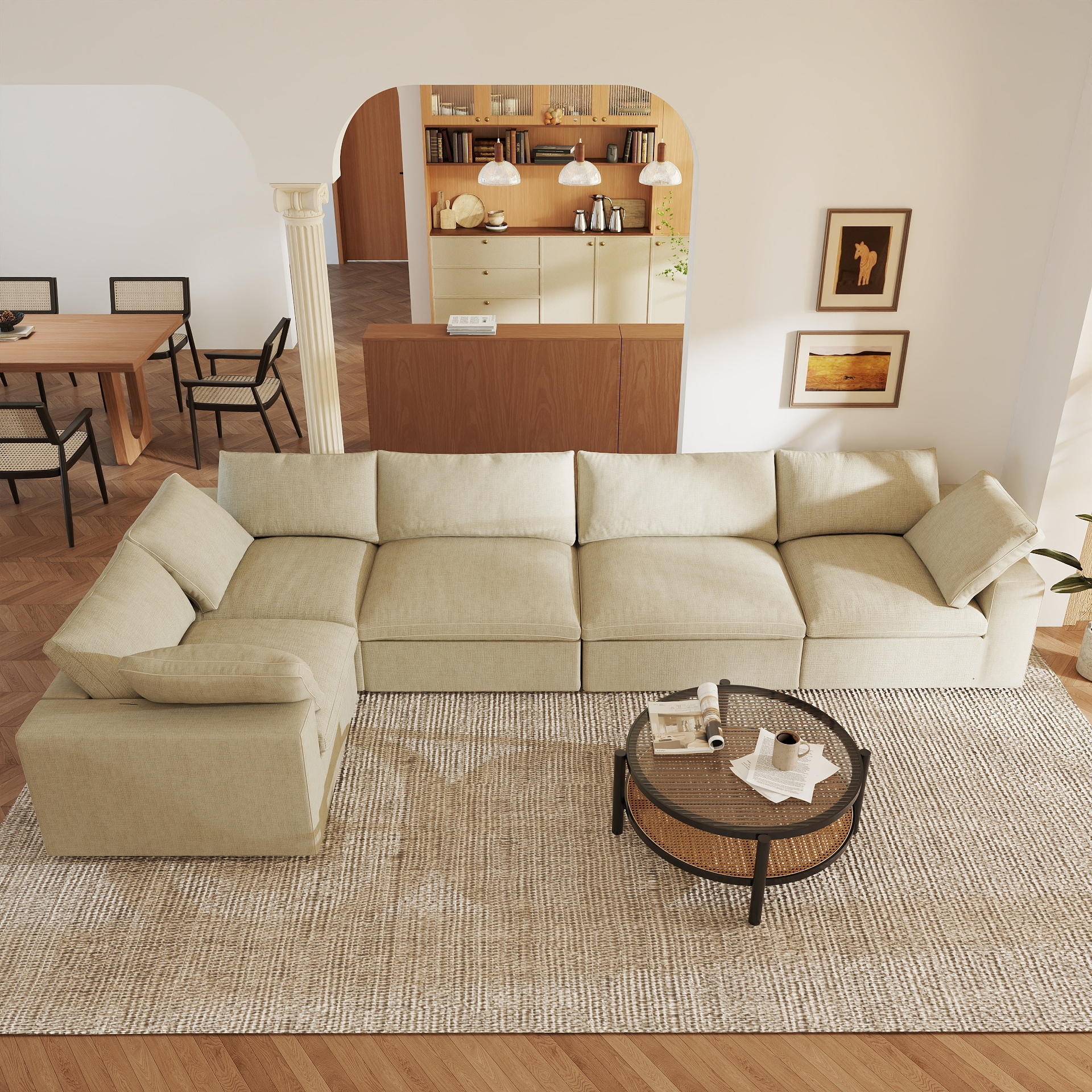 BuotiqHom DH-C5-121KH 118-in Modern Khaki (5 Seats) Linen 5 -seater Sectional
