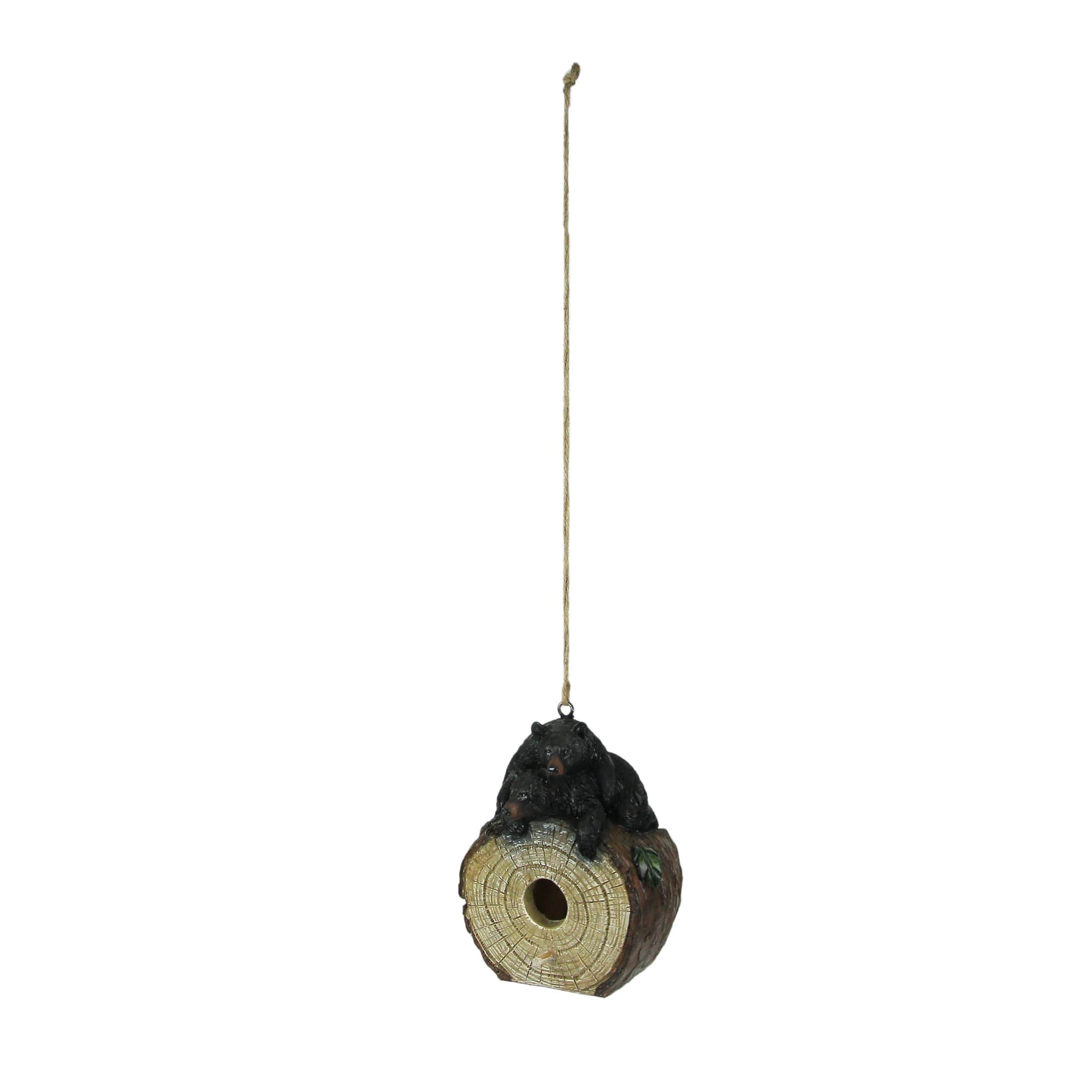 Chesapeake Bay Black Bear Cubs On Log Slice Polyresin Hanging Birdhouse Outdoor Lodge Decor