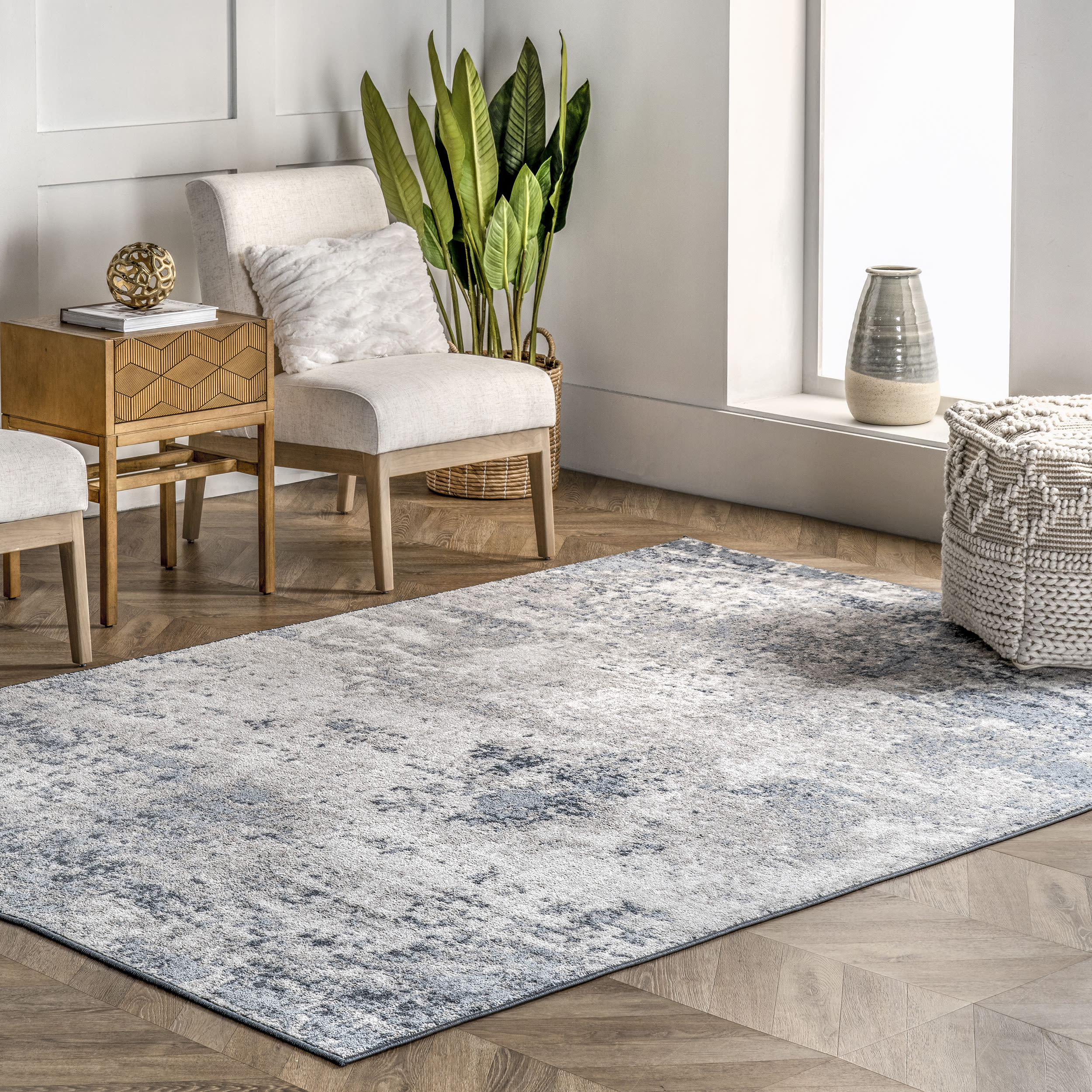 Zoe Faded Blue and Gray Abstract Area Rug