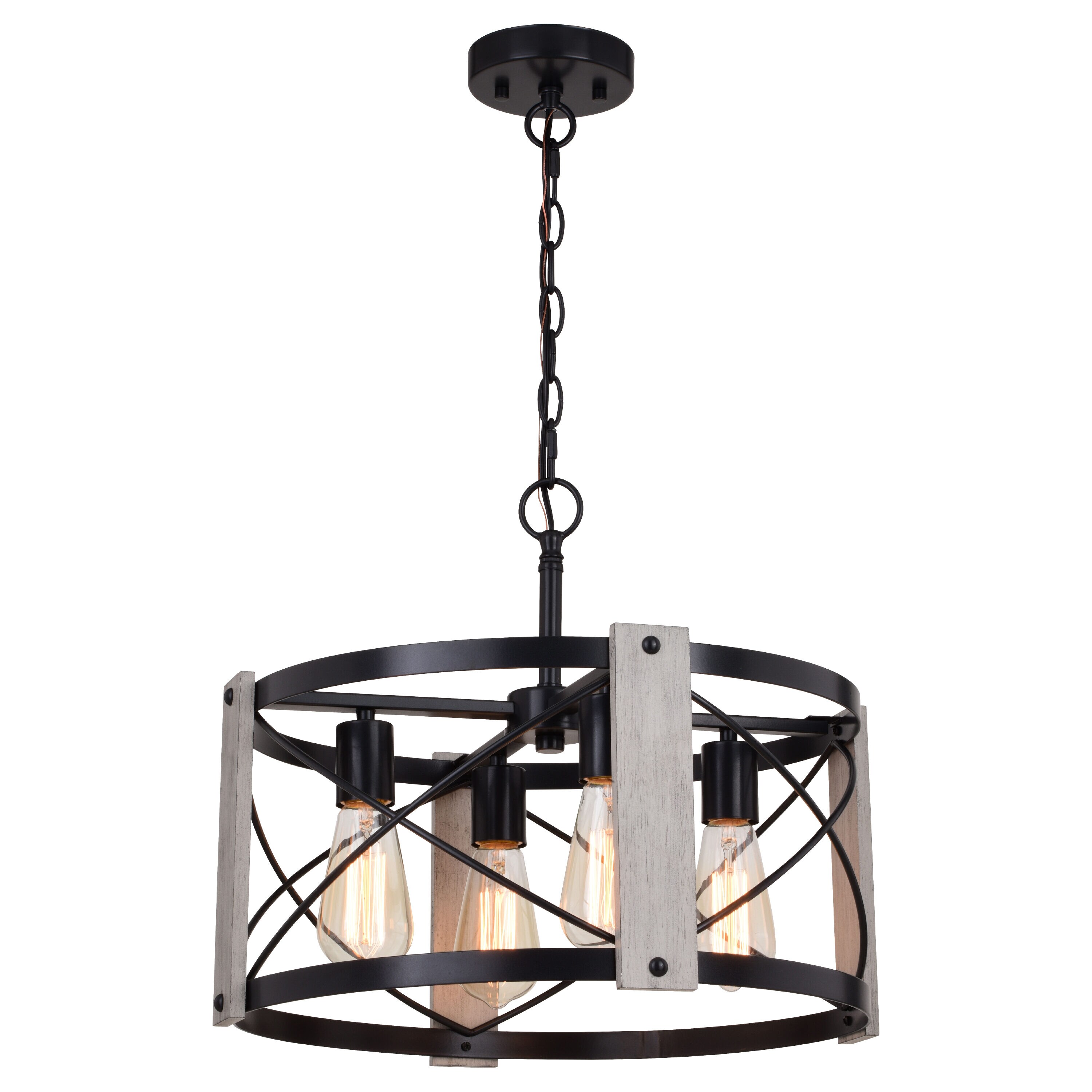 Burien 18" Black and Washed Ash Farmhouse Drum Pendant Light