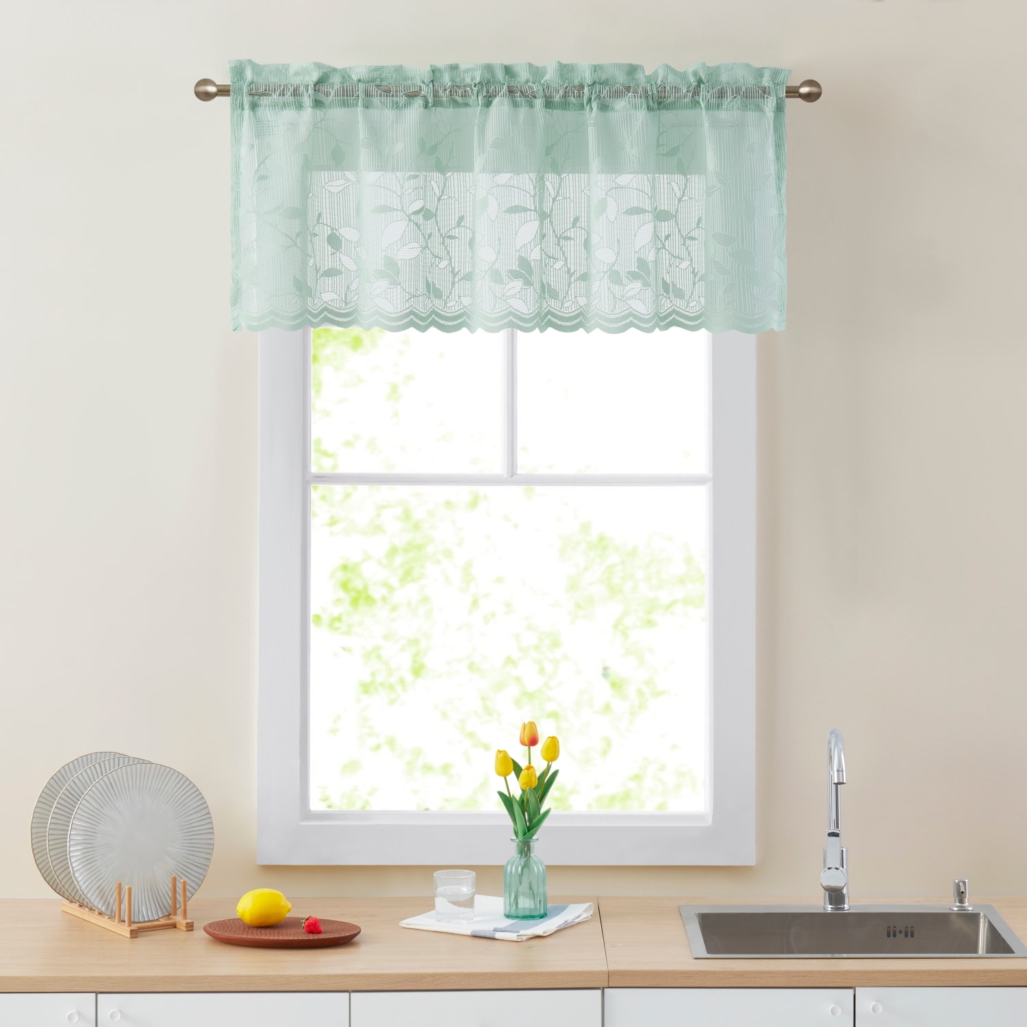 HLC.me JYC-18-SFOM Joyce Lace Sheer Kitchen Curtain Valance Topper - Rod Pocket - Single Valance