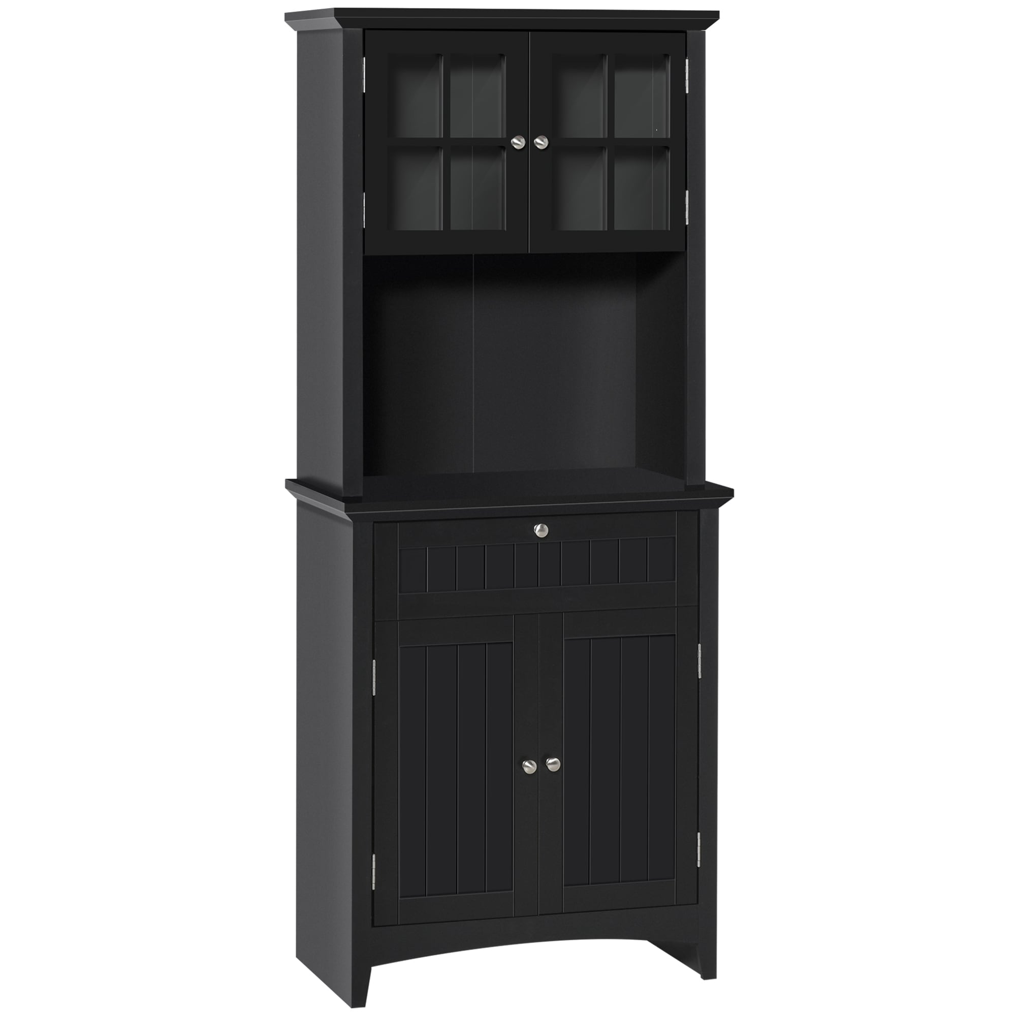 HomCom 835-343V80BK Elegant Buffet with Hutch  Kitchen Pantry Storage Cabinet with Framed Glass Door Drawer and Microwave Space  Black