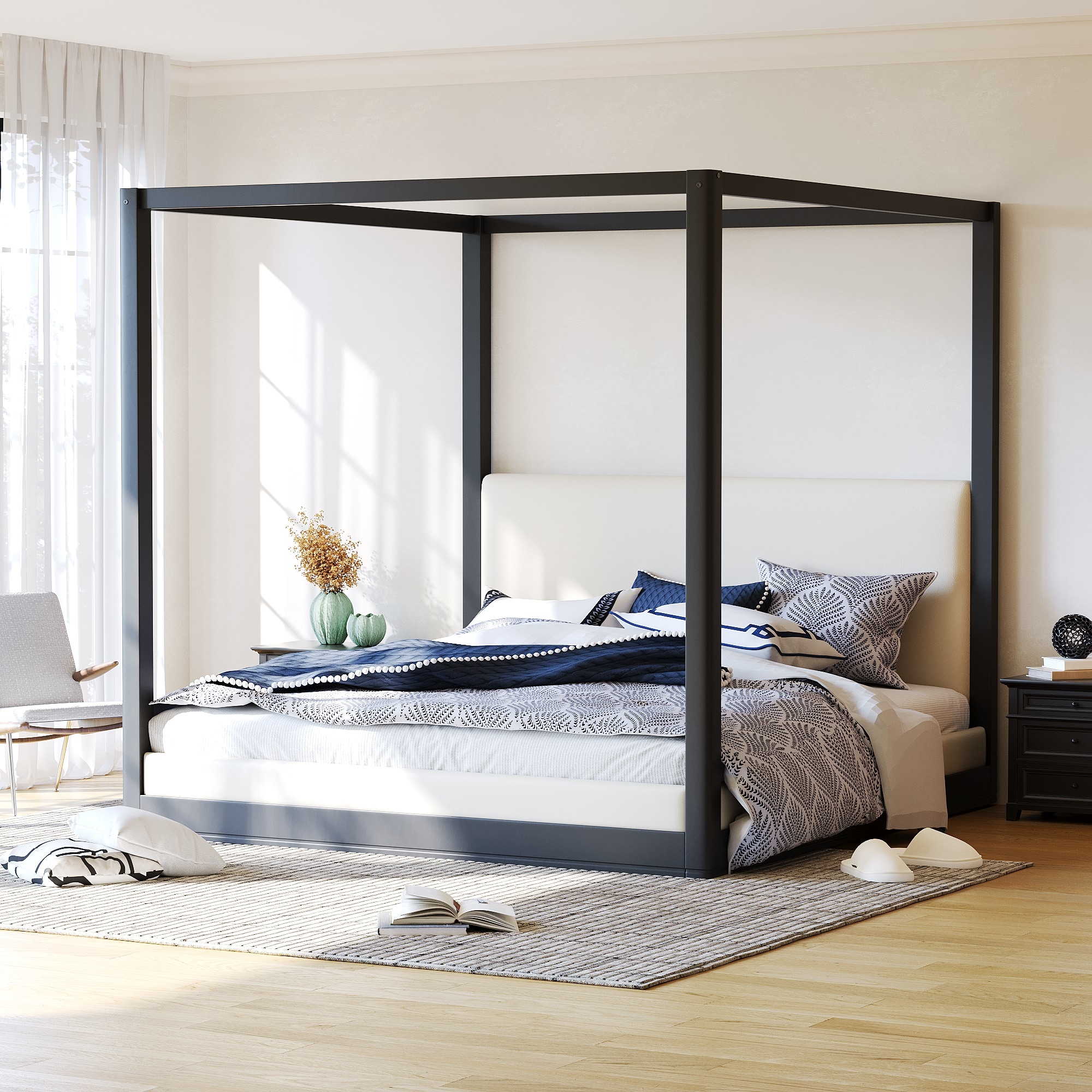 Christopher Knight Home Wood King Size Canopy Platform Bed with ...