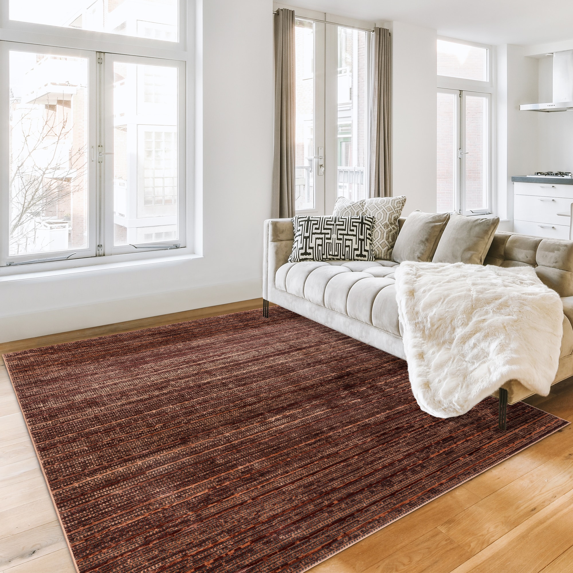 GERTMENIAN 28346 2 x 6 (ft) Polyester Dark Brown Rectangular Indoor Stripe Runner rug