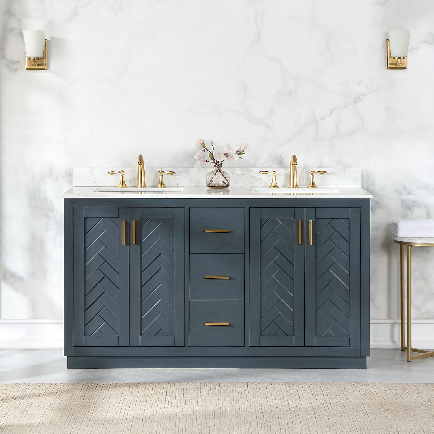 Diamond NOW Cassidy 60-in Admiral Blue Double Sink Bathroom Vanity with  White Cultured Marble Top in the Bathroom Vanities with Tops department at