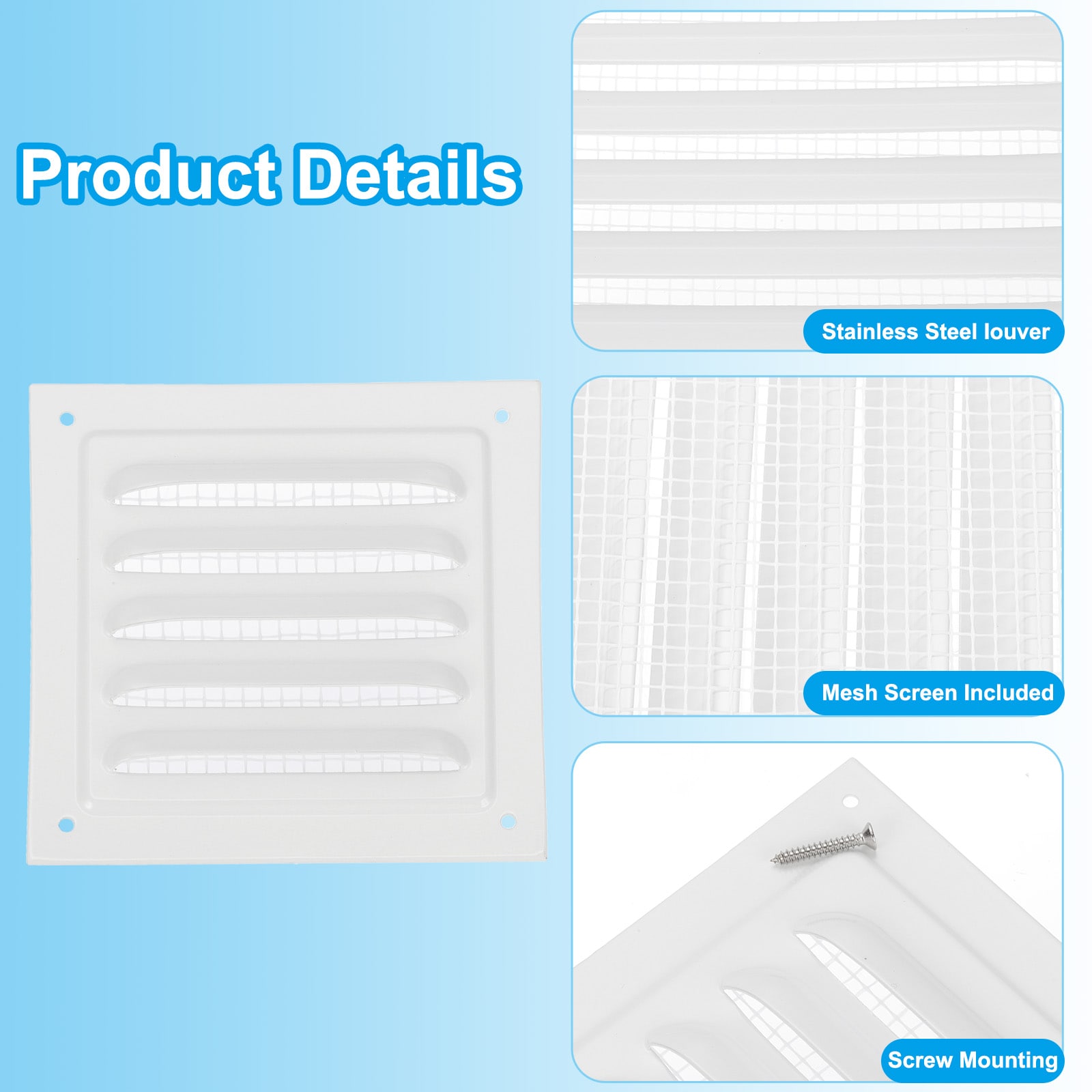 PATIKIL 4x4 Inch Attic Vent Soffit Vent 4pcs Aluminum Alloy