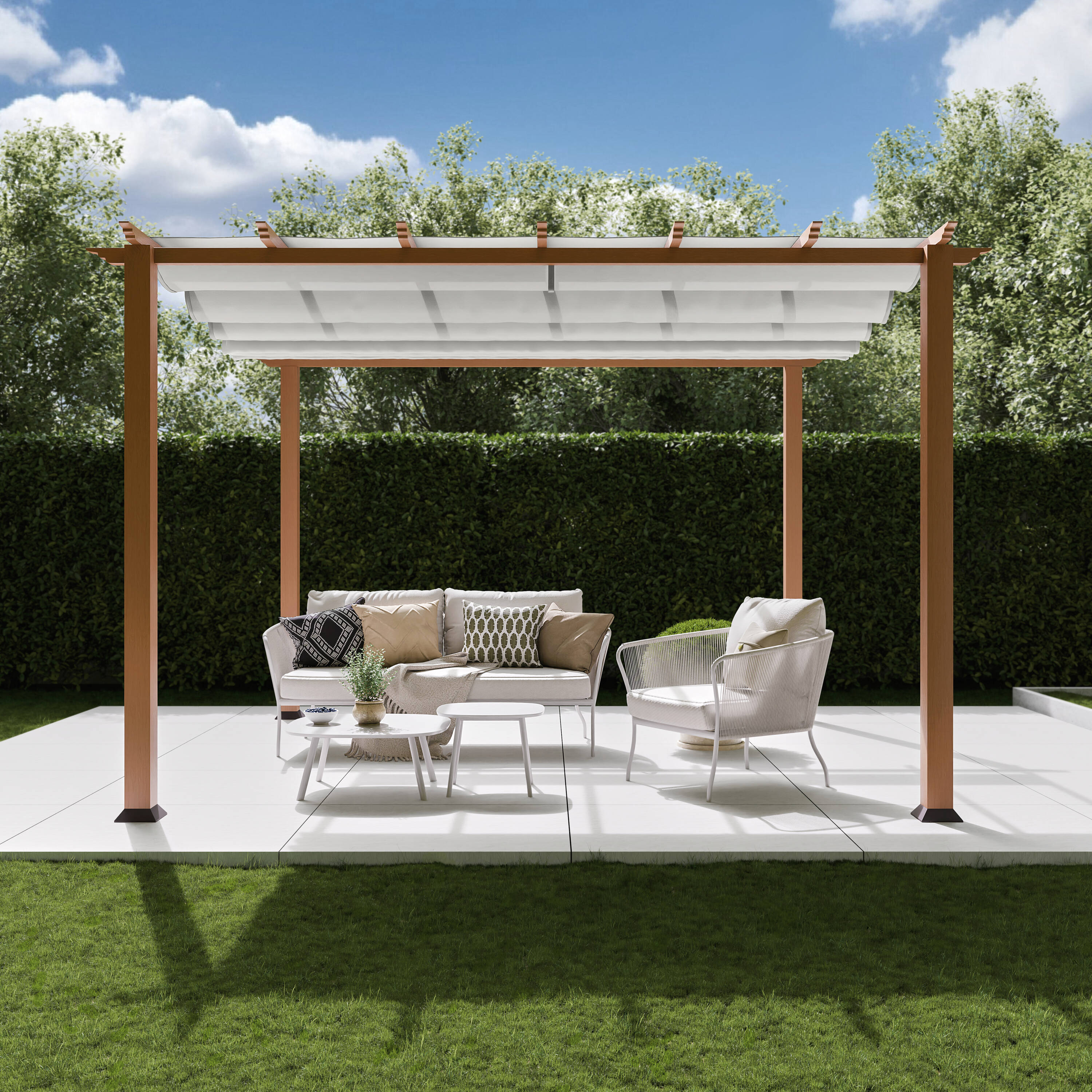 Paragon Outdoor PR11WD1W Florence 11-ft 2-in W x 11-ft 2-in L x 7-ft 8-in H Cedar with White Canopy Metal Freestanding Pergola with Canopy