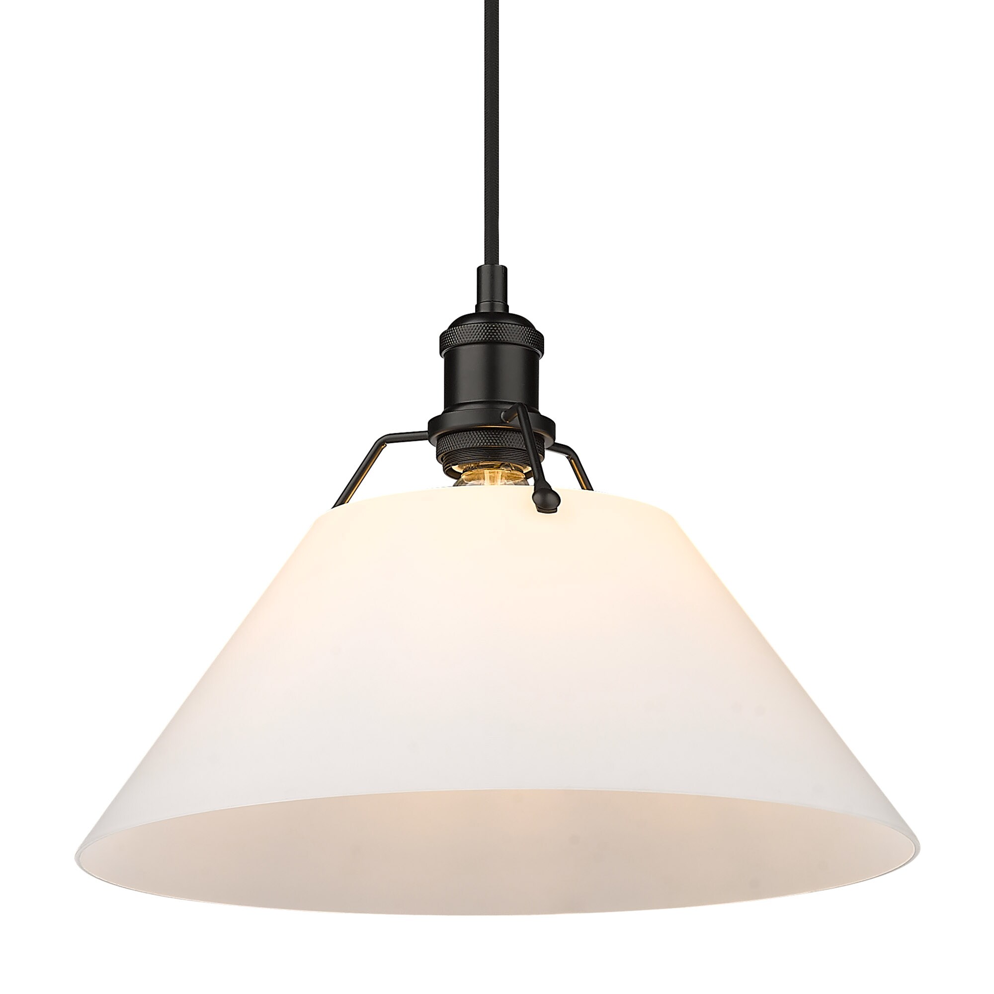 Orwell 14" Matte Black and Opal Glass Vintage Pendant Light