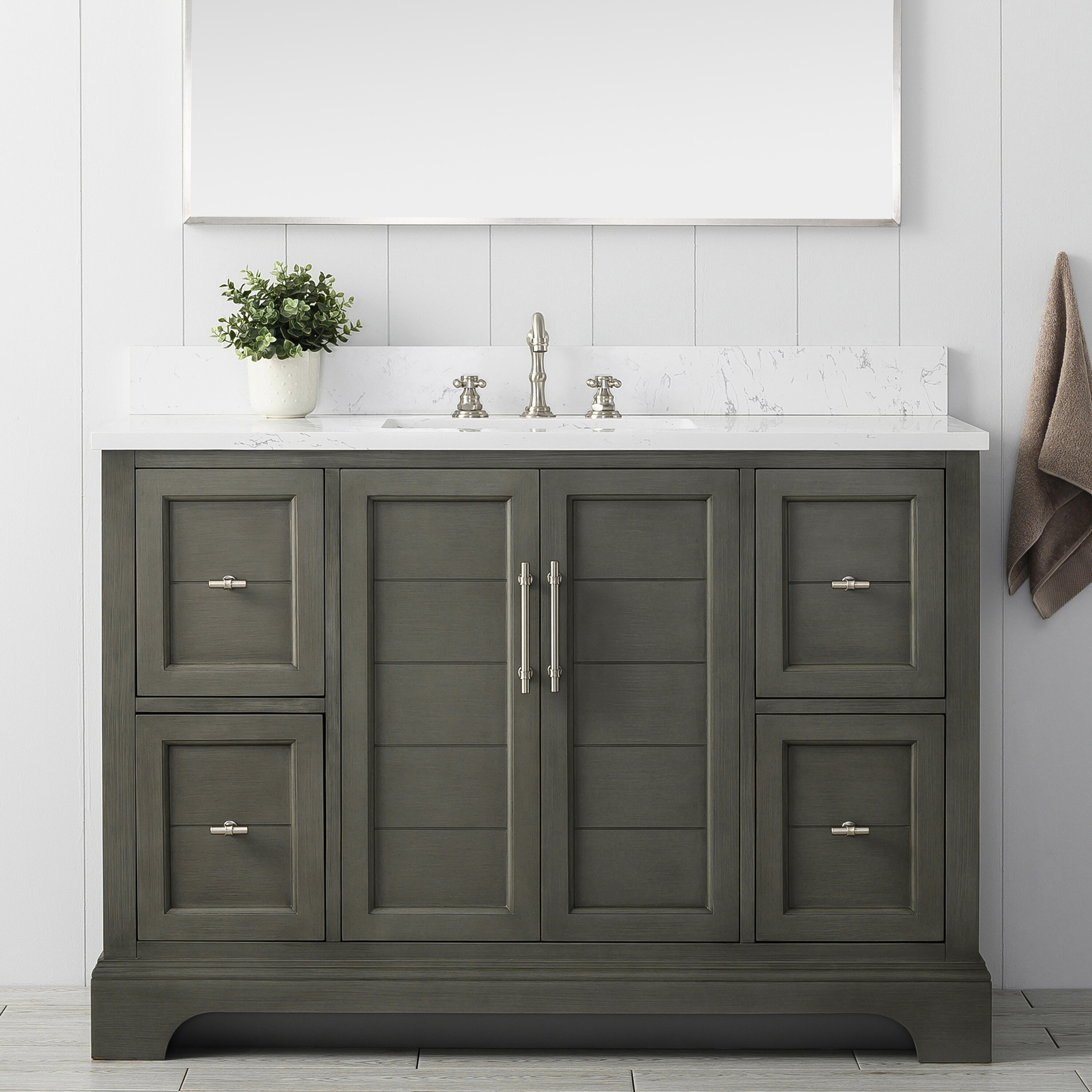 Silver Gray 48" Single Sink Bathroom Vanity with Engineered Marble Top