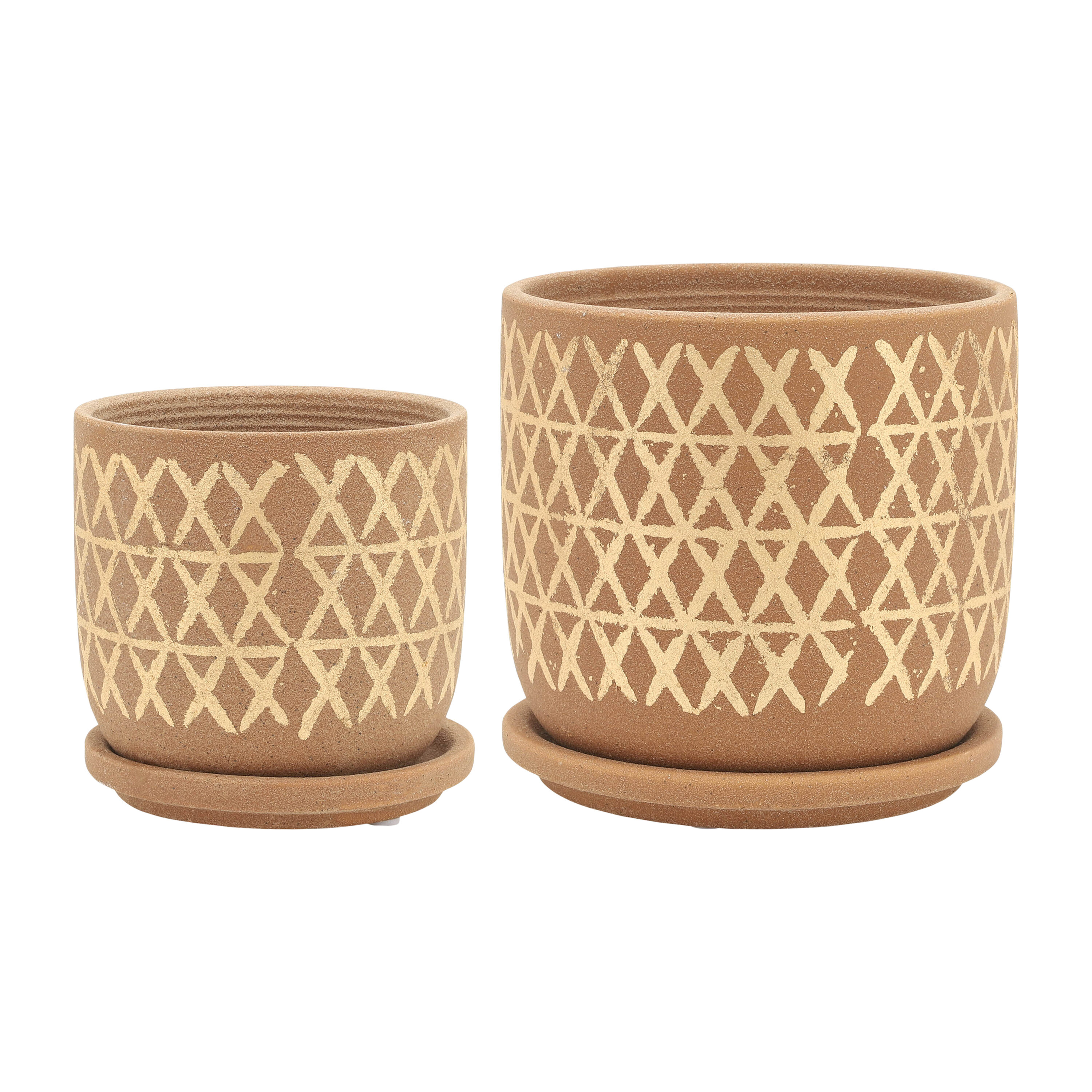 Sagebrook Home 16113-04 Round 6.0-Inches W Small Brown Ceramic Indoor/Outdoor Planter with Drainage Holes Attached Saucer