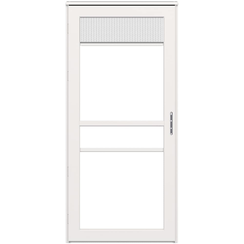 LARSON Platinum 36-in x 81-in White Linen Full-view Retractable Screen  Aluminum Storm Door Right-Hand Outswing in the Storm Doors department at