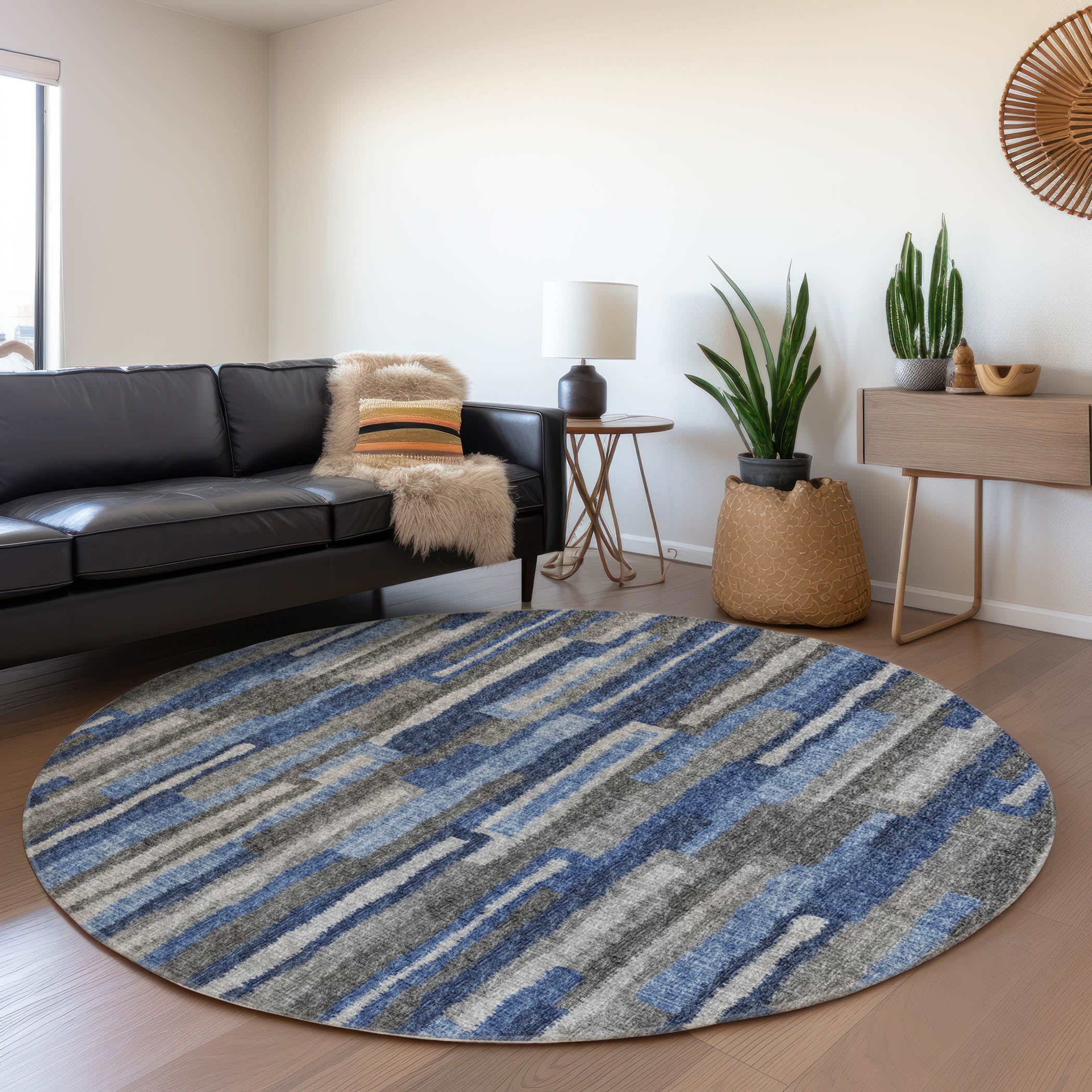 Addison Rugs AMF78BL8RO Mayfield AMF78BL 8 x 8 (ft) Loomed Polyester Blue Round Indoor Abstract Machine washable Area rug