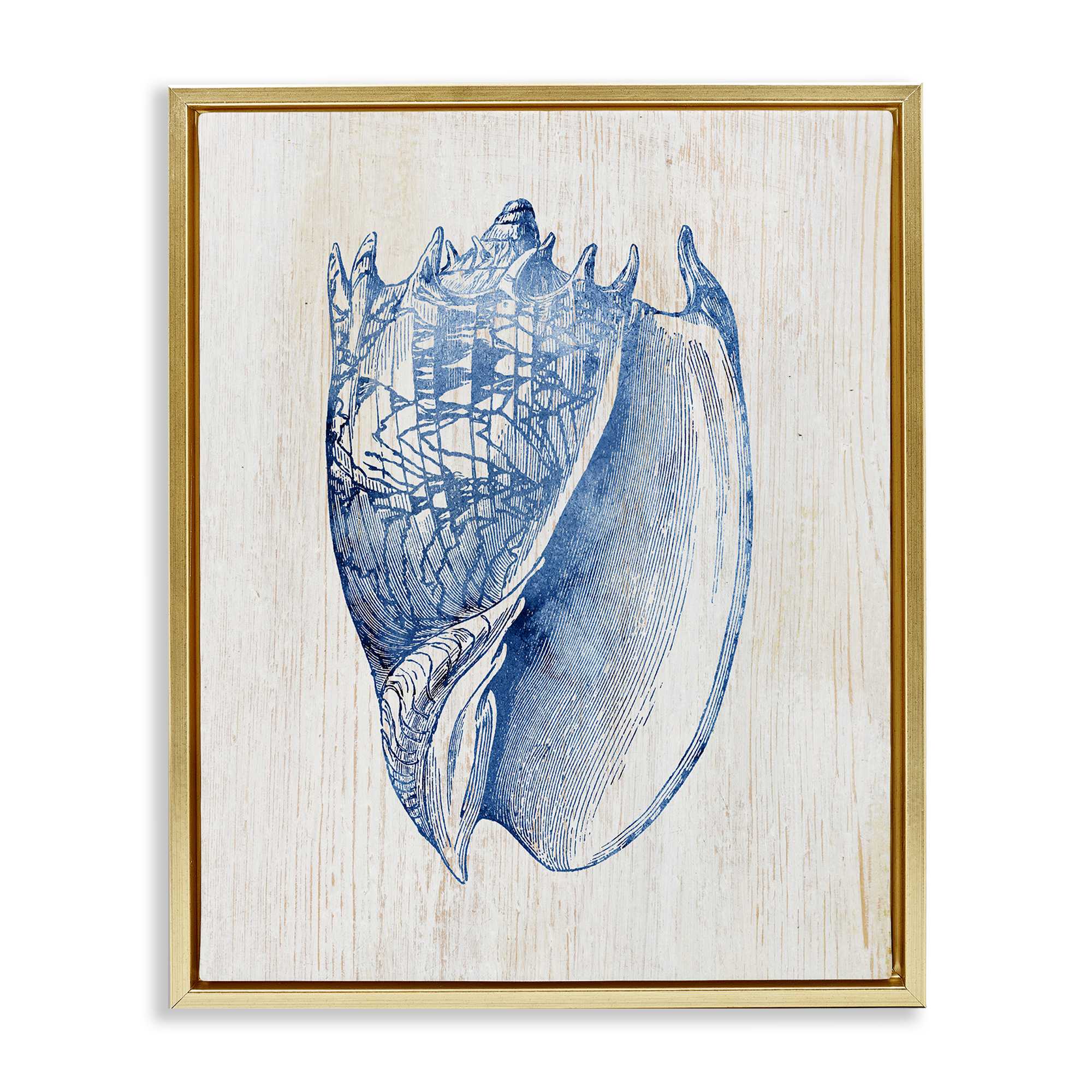 Stupell Industries BS-154-FFG-24X30 Nautical Soft Blue Conch Gold Framed Floater Canvas Wall Art By Susan Arnot 25 x 31