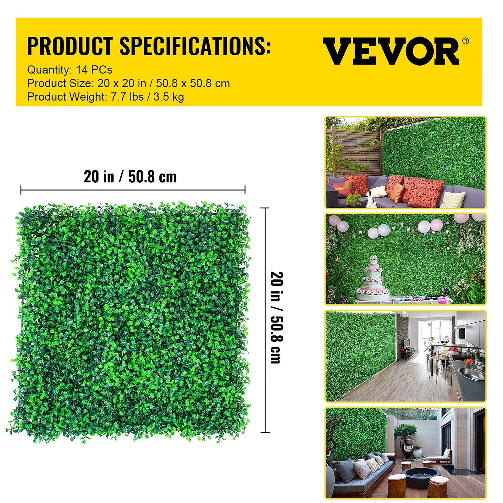 Green Artificial Boxwood Hedge Panels with Lights, 21"