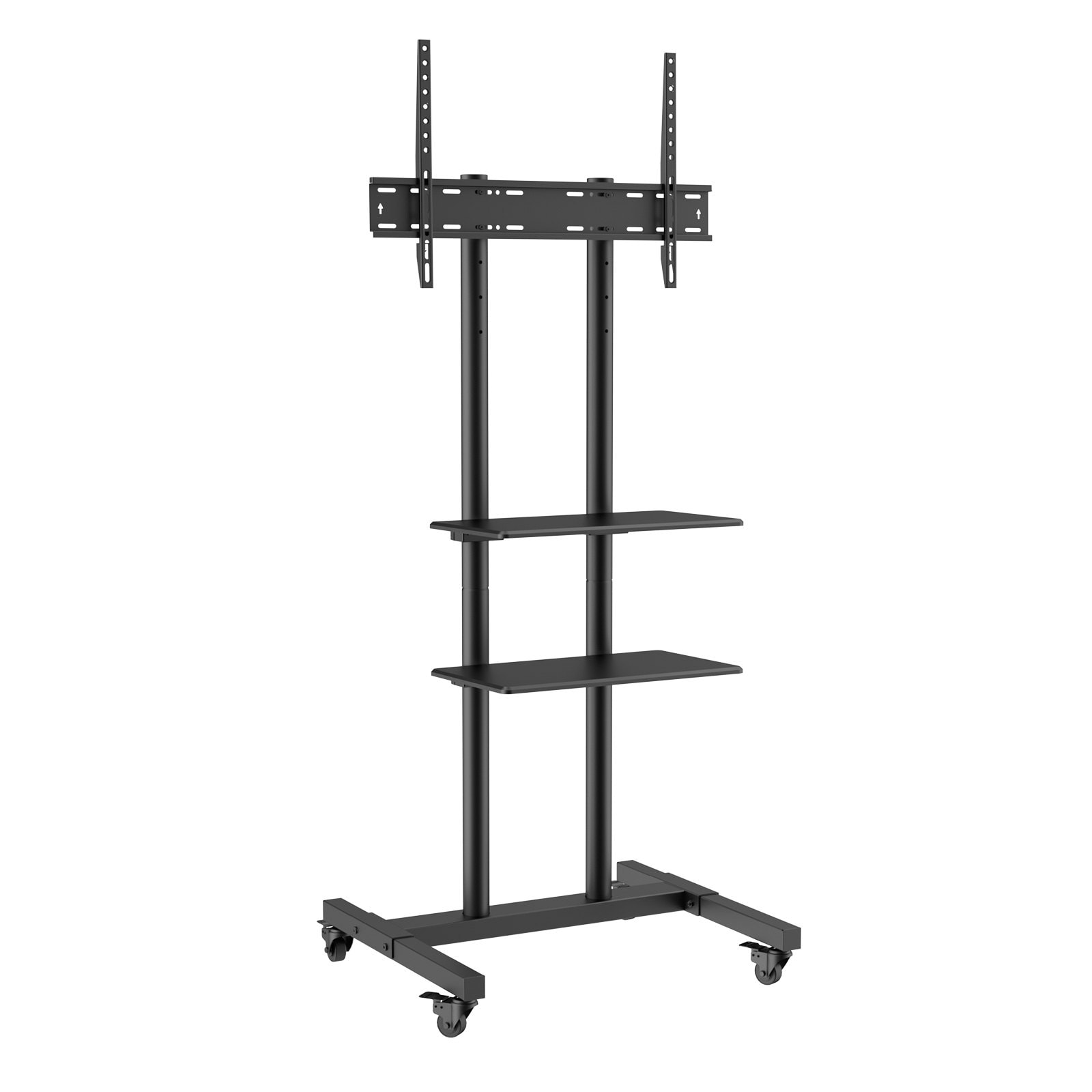 Slickblue Rolling Black TV Stand Cart Accommodates 32 - 70 Inch TVs with Adjustable Height Swivel Mount Dual Shelves and Cable Management for Living Room Bedroom or Office