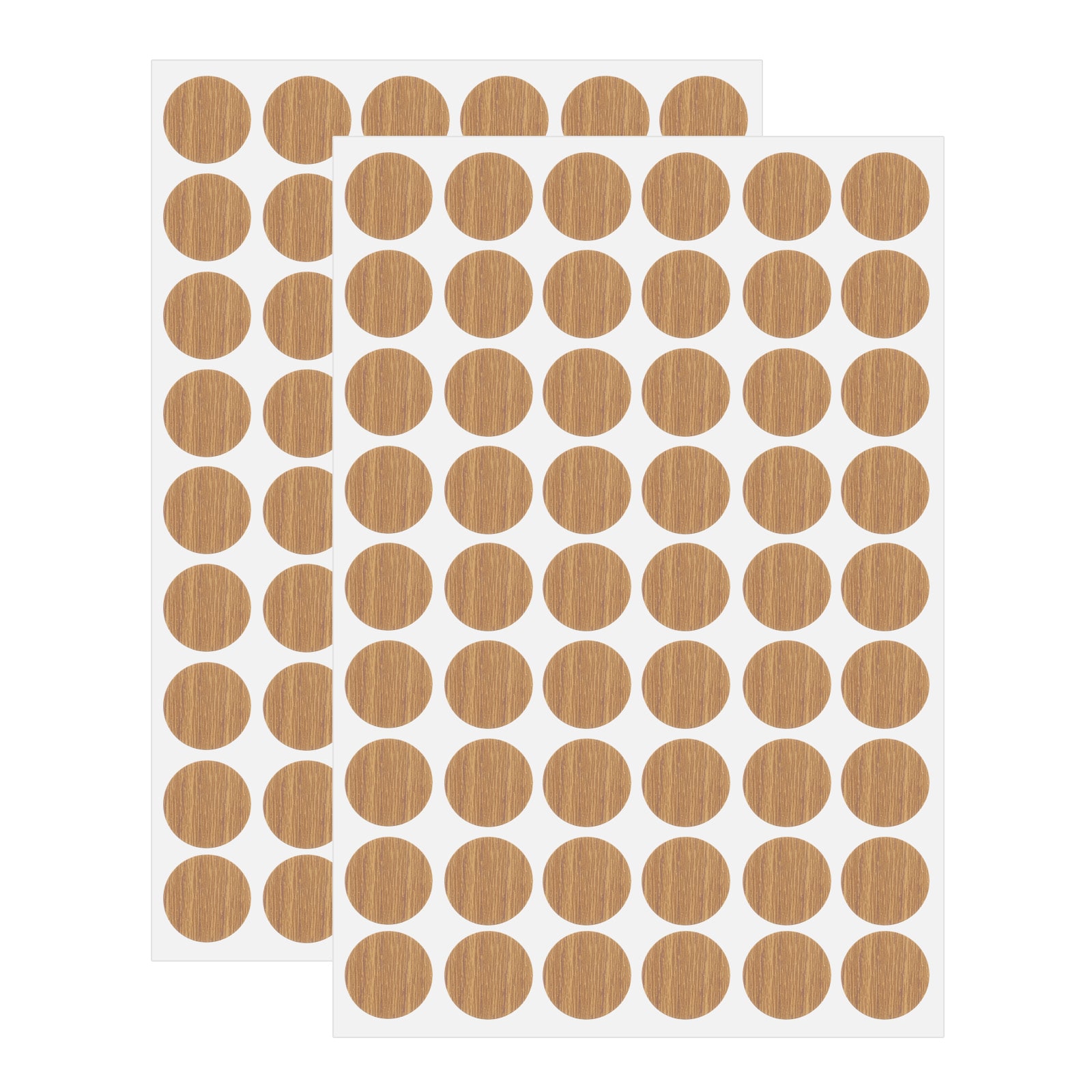 Harfington 2 Sheets Screw Hole Covers Stickers 21mm 54 in 1 Self Adhesive Screw Covers Caps Waterproof Dustproof Sticker PVC for Wall Cabinets Desk Screws Furniture Repairing Light Brown