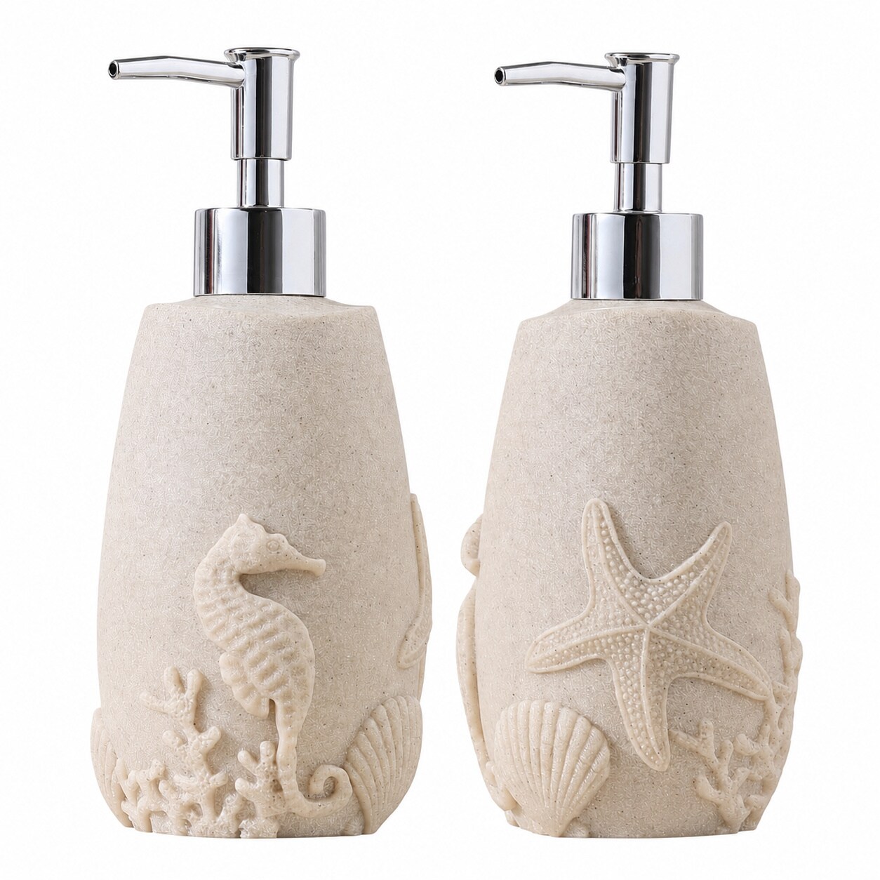 Paradigms Interiors Beige 2 Pack Nautical Themed Resin Soap Dispenser Set #514068541011