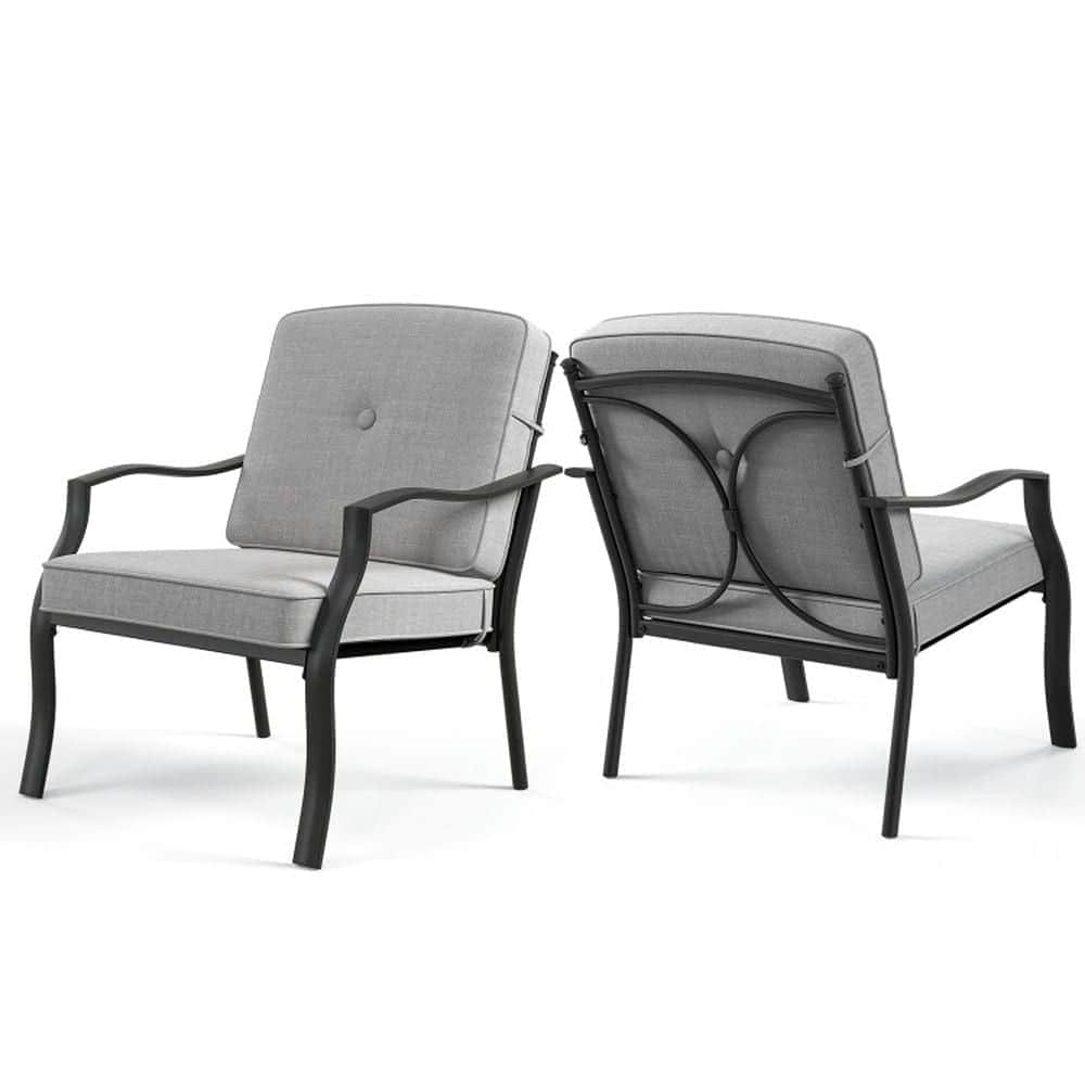 VERYKE 2 Piece Patio Metal Chairs with Seat and Back Cushions Metal Chair Set of 2 with Curved Armrests