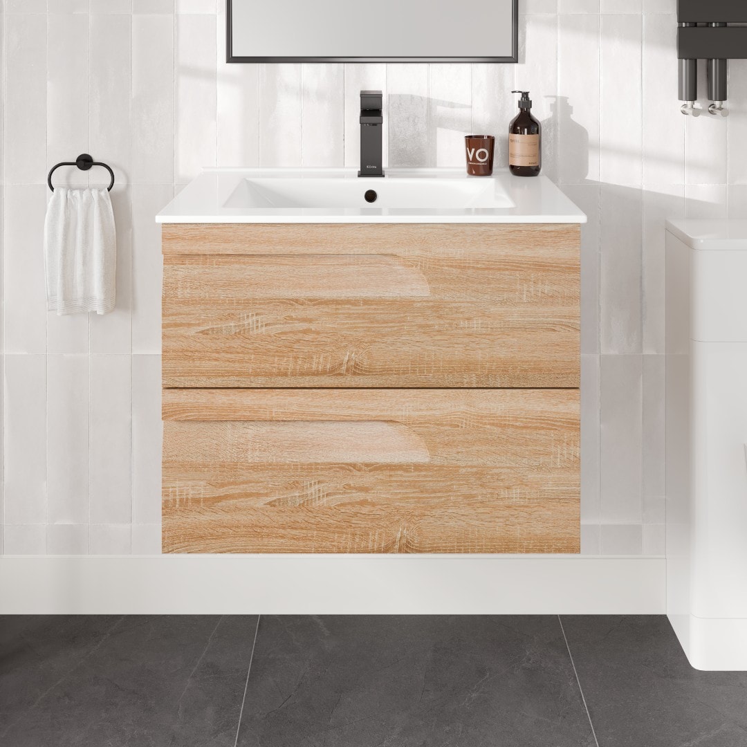 Eviva EVVN23-28MP-WM Joy 28-in Maple Single Sink Floating Bathroom Vanity with White Porcelain Top