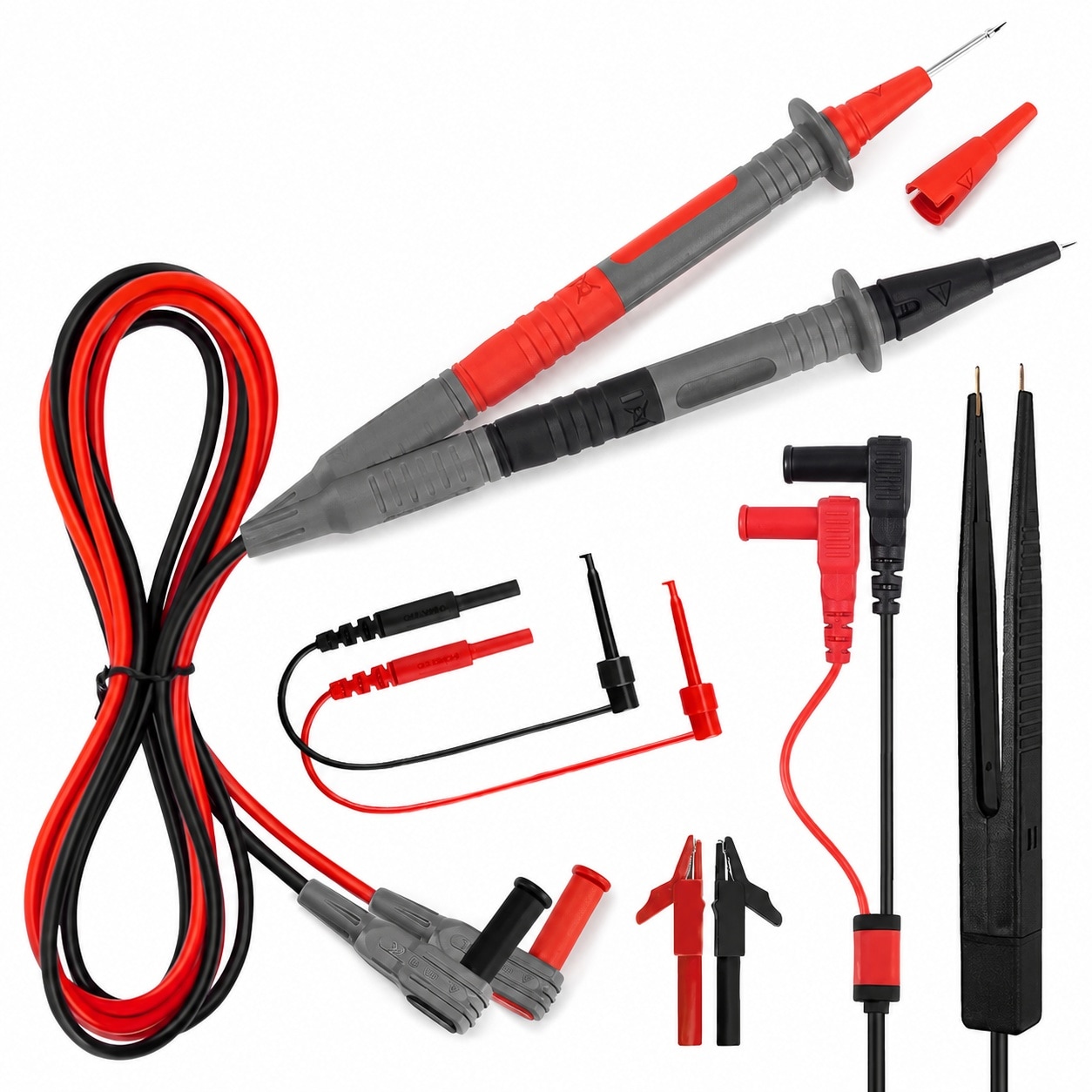Aoibox  11 Piece Multimeter Test Lead Set with 48 in Silicone Wires Alligator Clips Mini Hooks Tweezers CAT III 1000V