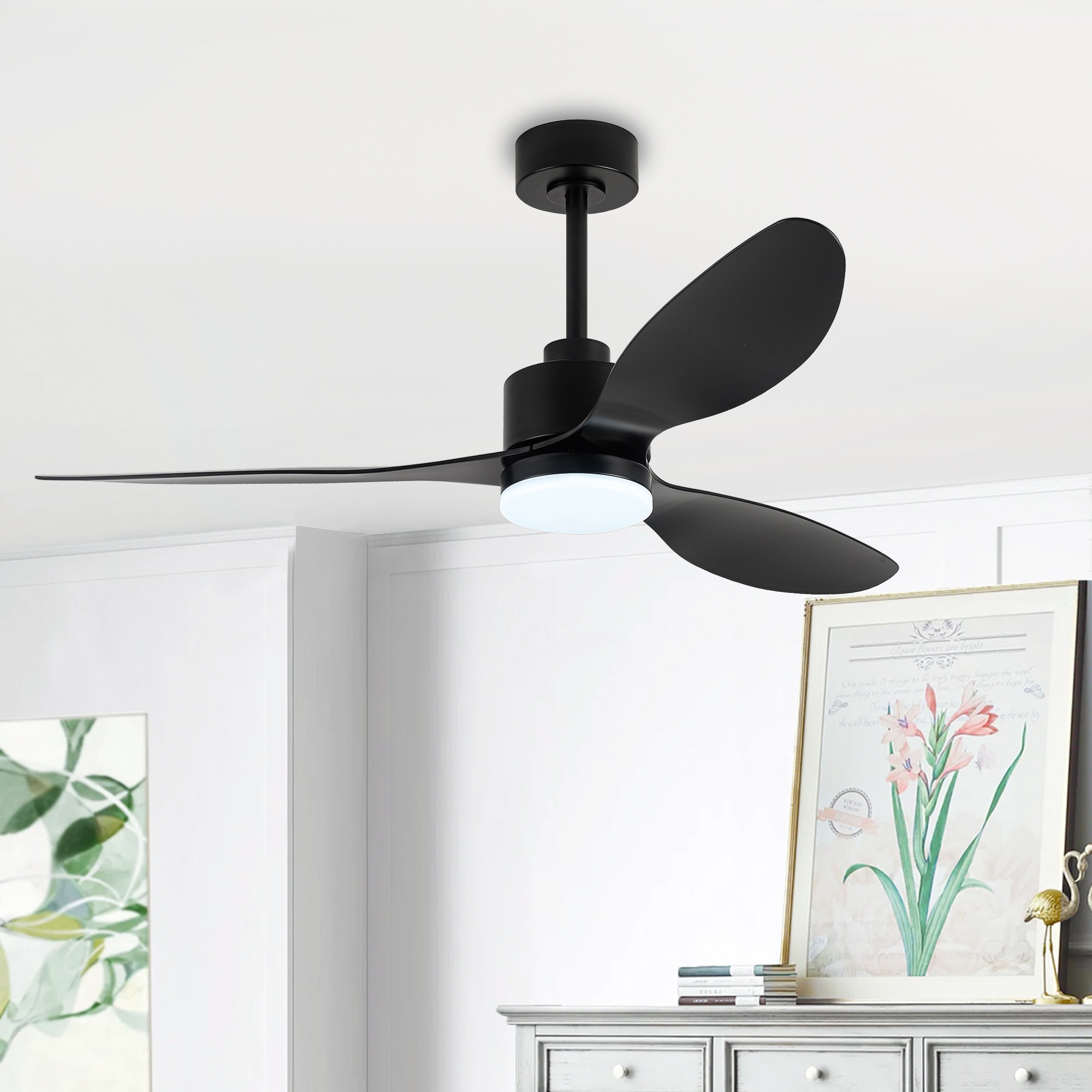 Breezary 30007-BK 52-in Color-Changing Integrated LED Black with ABS Blades Propeller Ceiling Fan With Light - Remote Included ( 3 -Blade )
