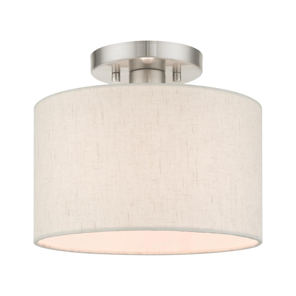 Livex Lighting 49808-91 Meadow 1 -Light 10-in Brushed Nickel Semi Flush Mount Light