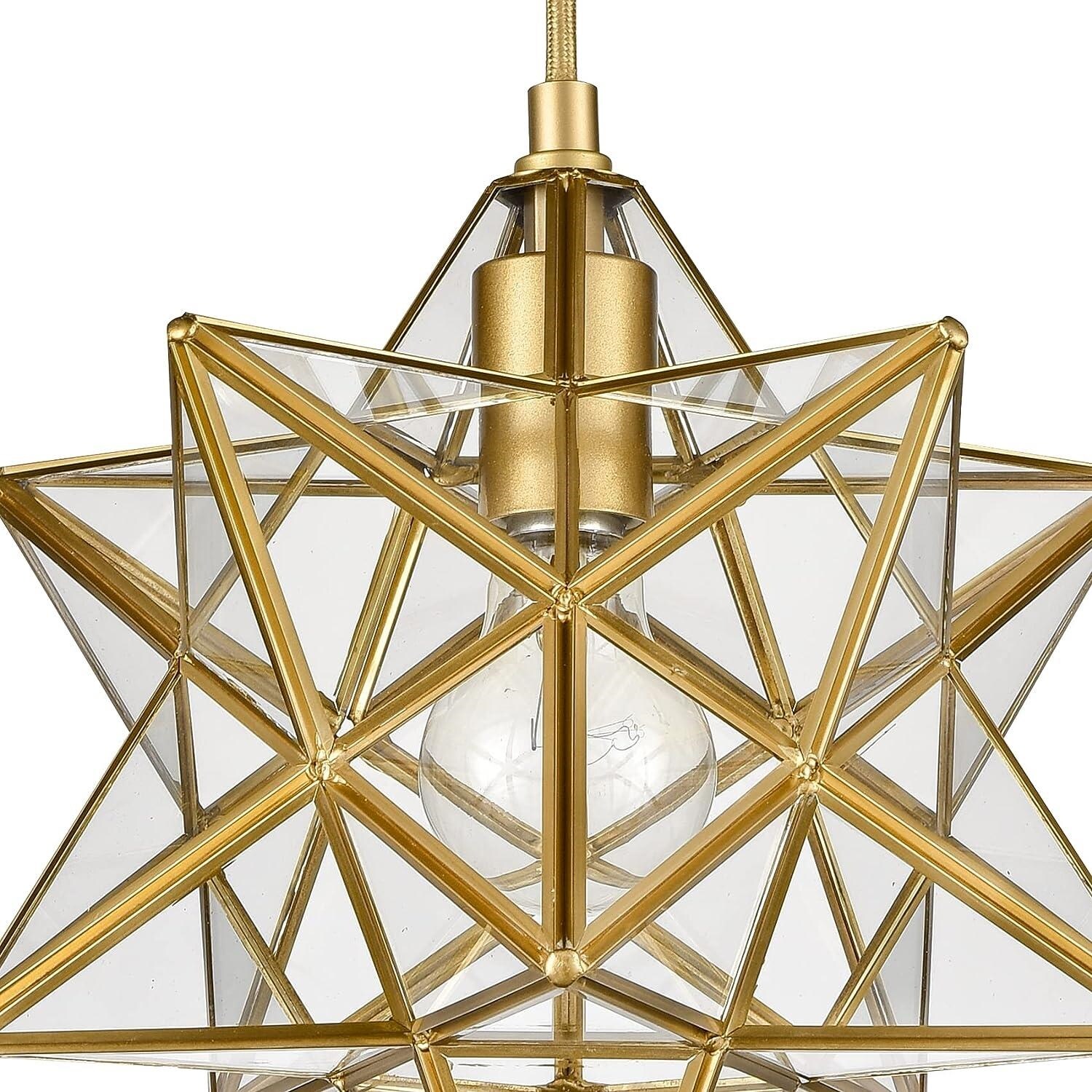Geometric Gold and Clear Glass Moravian Star Pendant Light