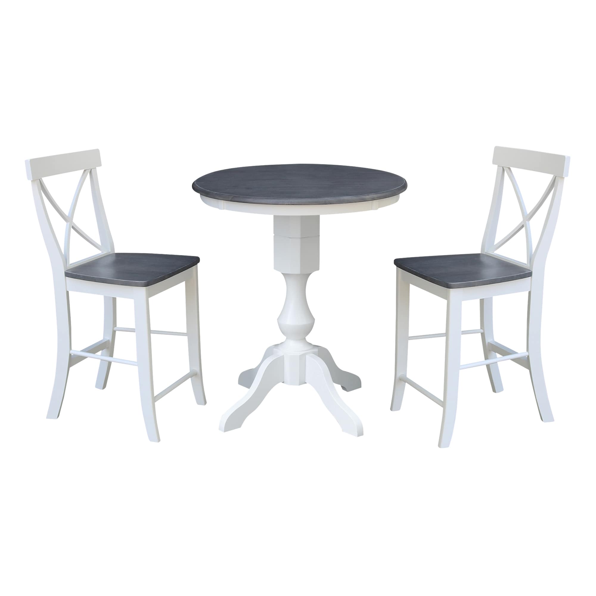 International Concepts K05-30RT-11P-S6132-2 White/Heather Gray Traditional Dining Room Set with Round Table ( Seats 4 )