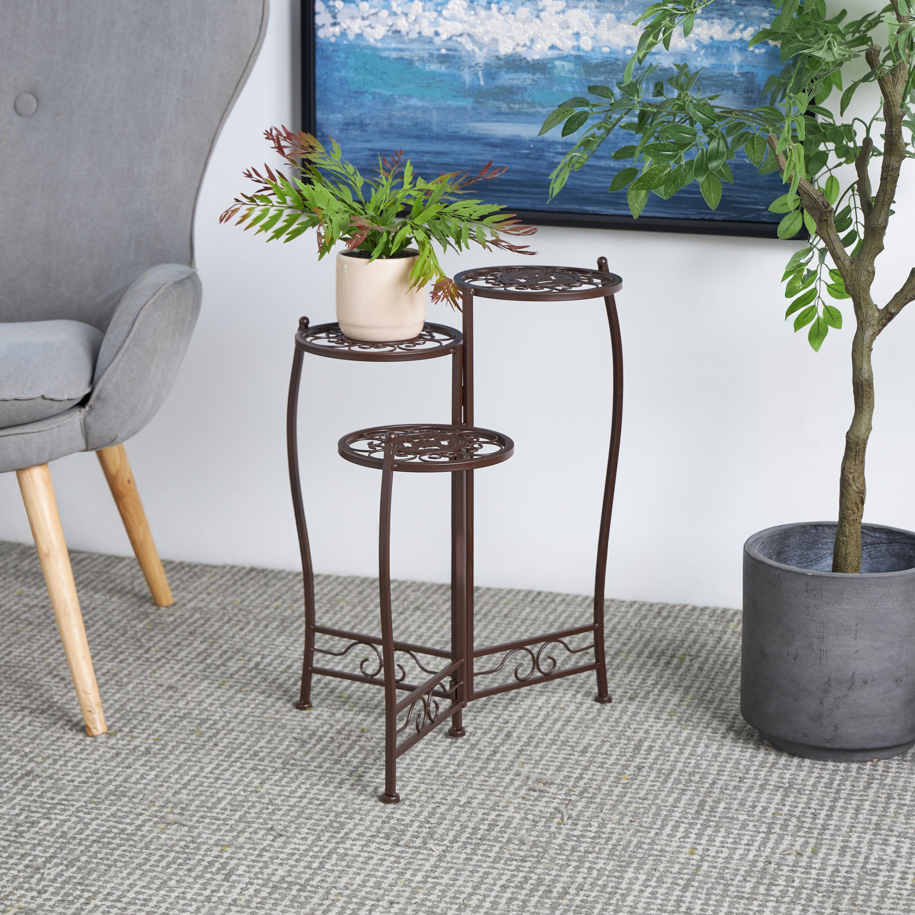 Grayson Lane 41331 18-in H x 41-in W Rust Brown 3 Tier Indoor/Outdoor Round Steel Plant Stand