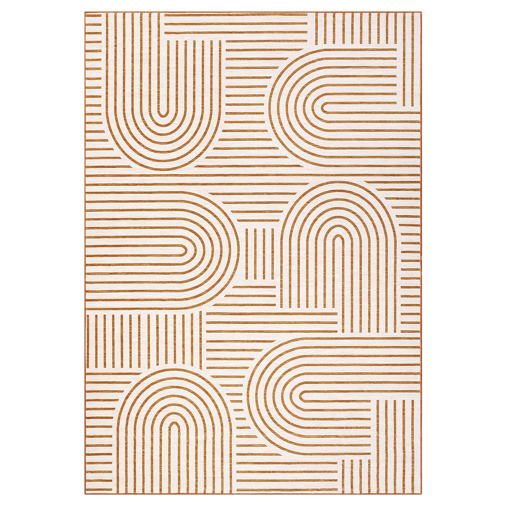 Qeetex LSN-PHK-3368O9GZ 9 x 12 ft Polyester Cashmere Orange Rectangular Hallway Bathroom Entryway Kitchen Office Foldable Geometric Modern Washable Area Rug