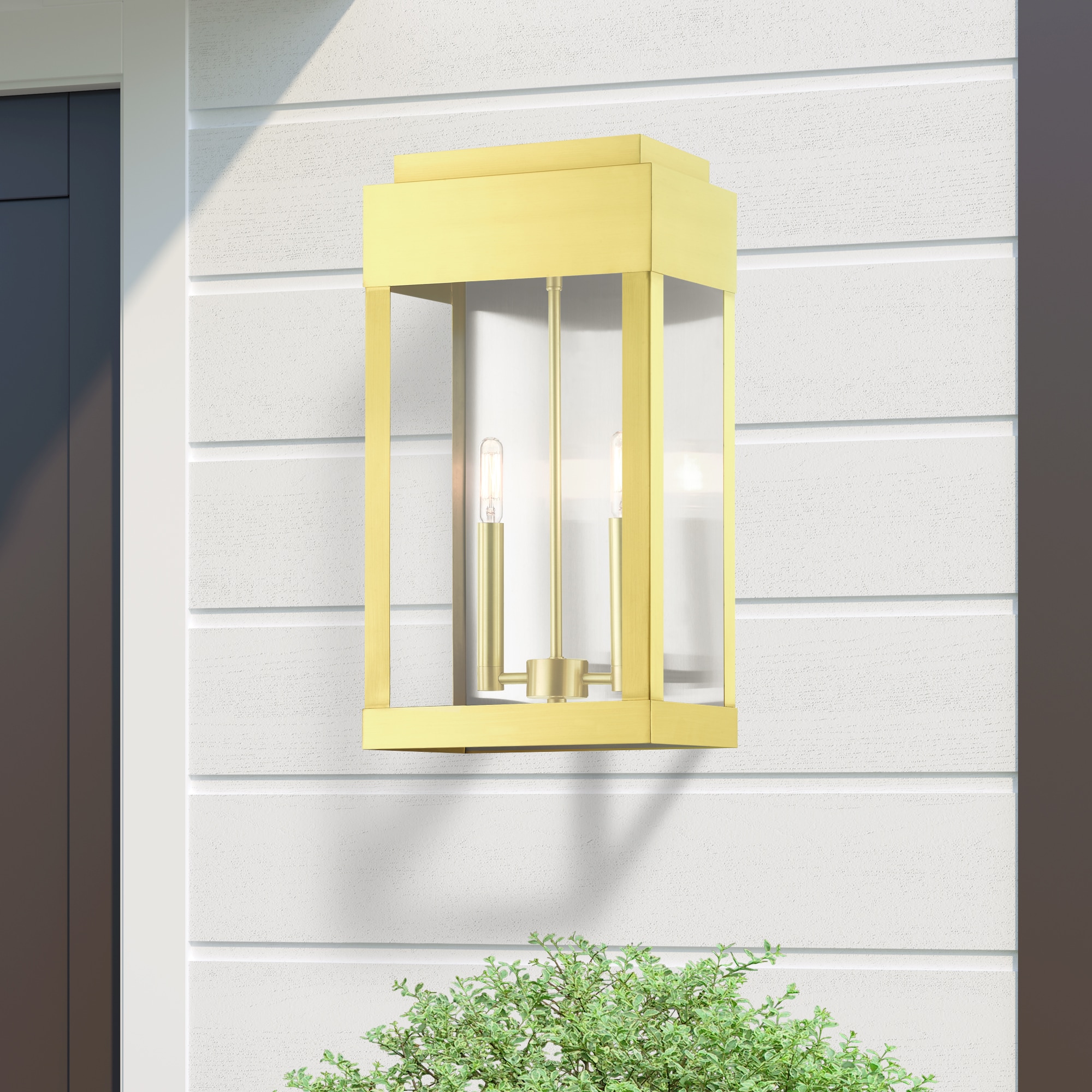 Satin Brass 2-Light Dimmable Outdoor Wall Lantern