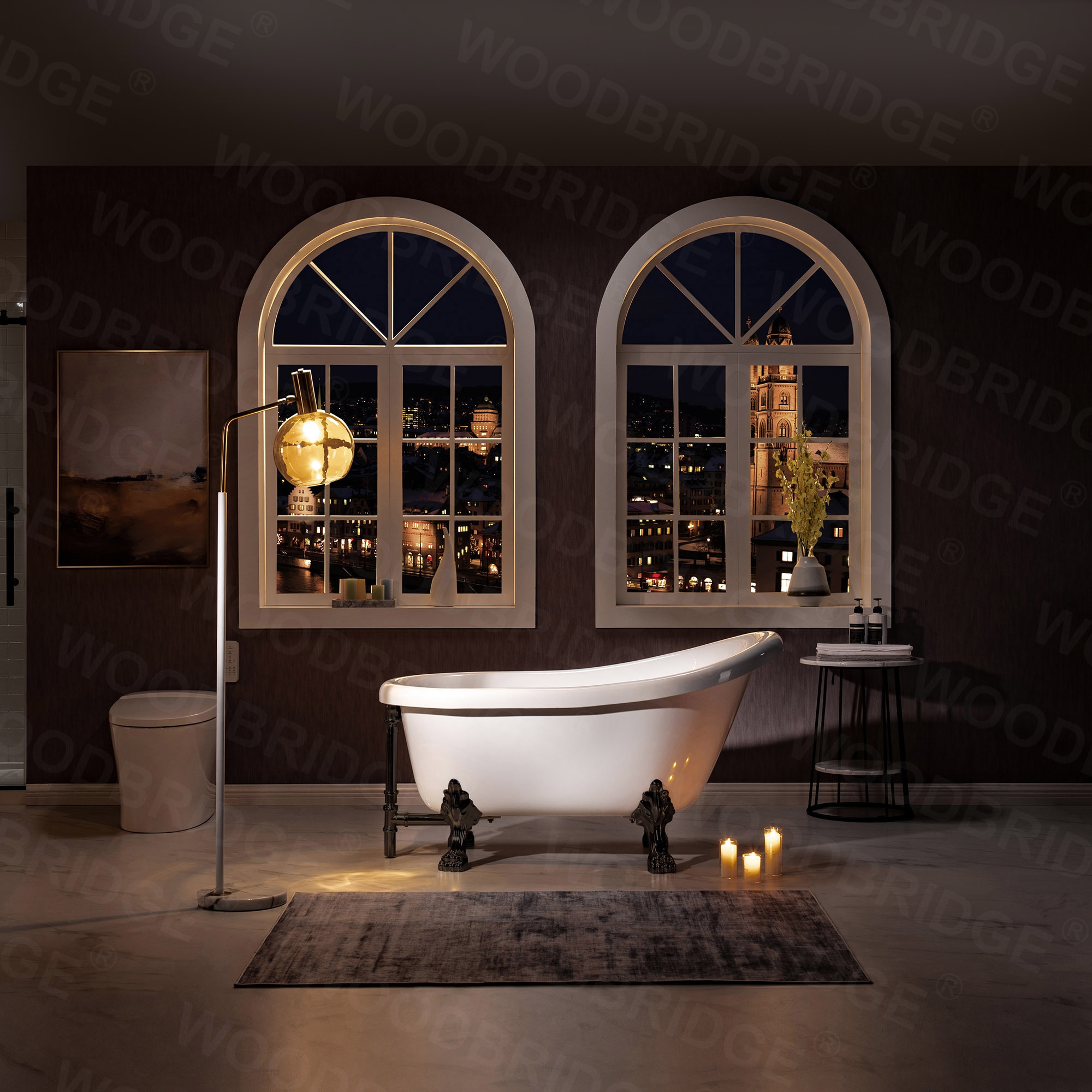 Woodbridge LB363 Dover 29.875-in x 53.875-in White with Matte Black Trim Acrylic Oval Clawfoot Soaking bathtub with Drain ( Reversible Drain )