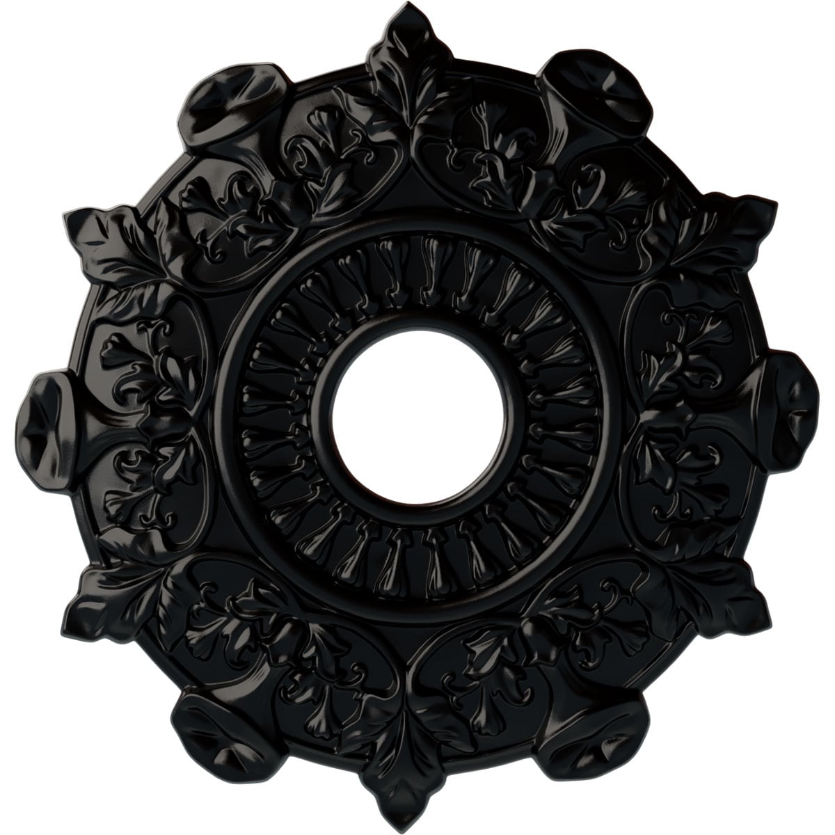 Ekena Millwork CM17PRBLF Preston 17.5-in W x 17.5-in L Painted Jet Black Polyurethane Whole Ceiling Medallion