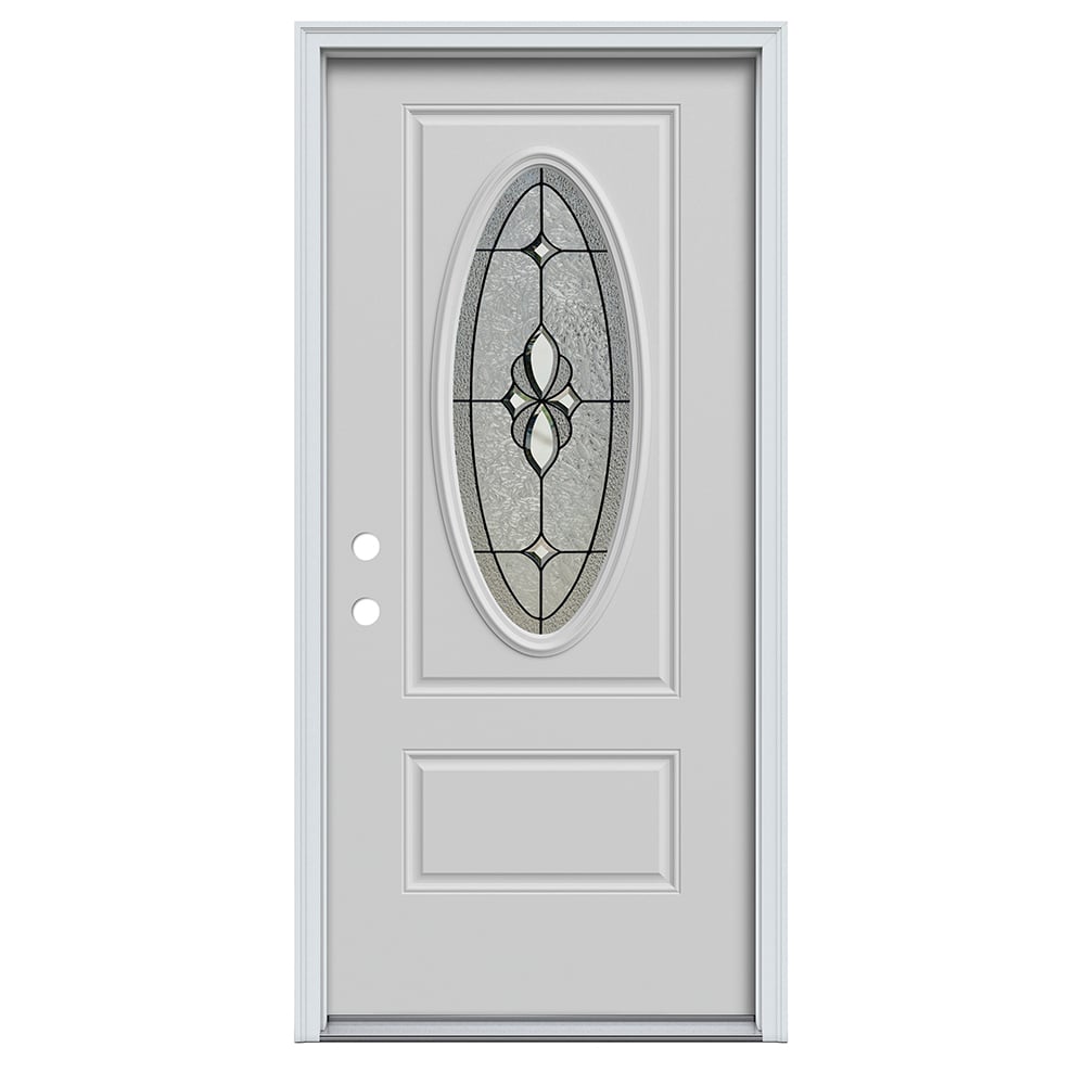 RELIABILT ABS612270 Mulberry 36-in x 80-in x 6-9/16-in Steel Oval lite Right-hand inswing Primed Prehung Front Door with Brickmould Insulating core