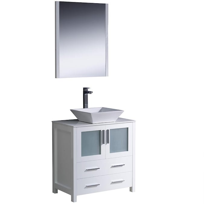 White Single Sink Bathroom Vanity With, 24 Inch White Bathroom Vanity With Vessel Sink