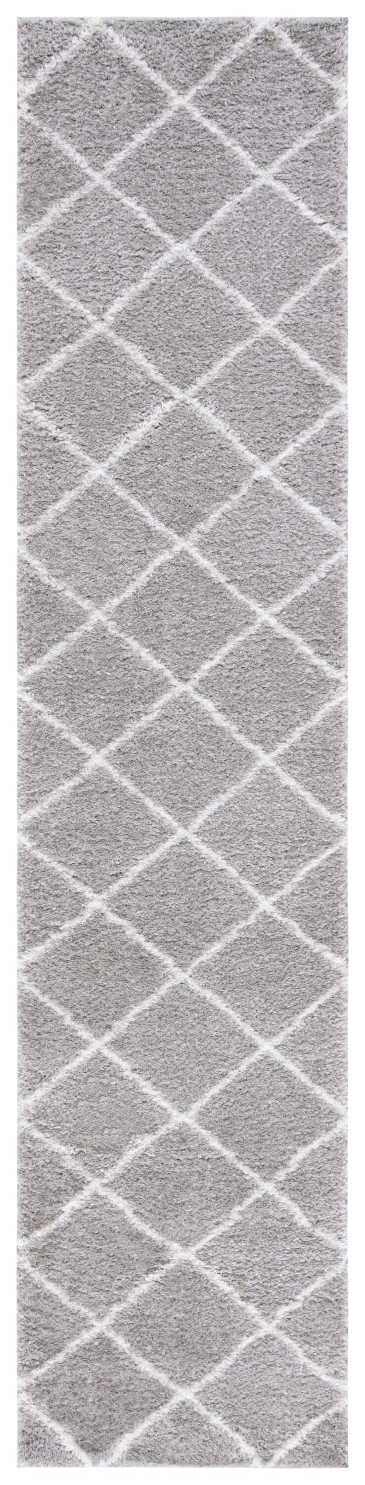 Tahoe Gray and Ivory Synthetic Shag Runner Rug, 2 x 9 ft