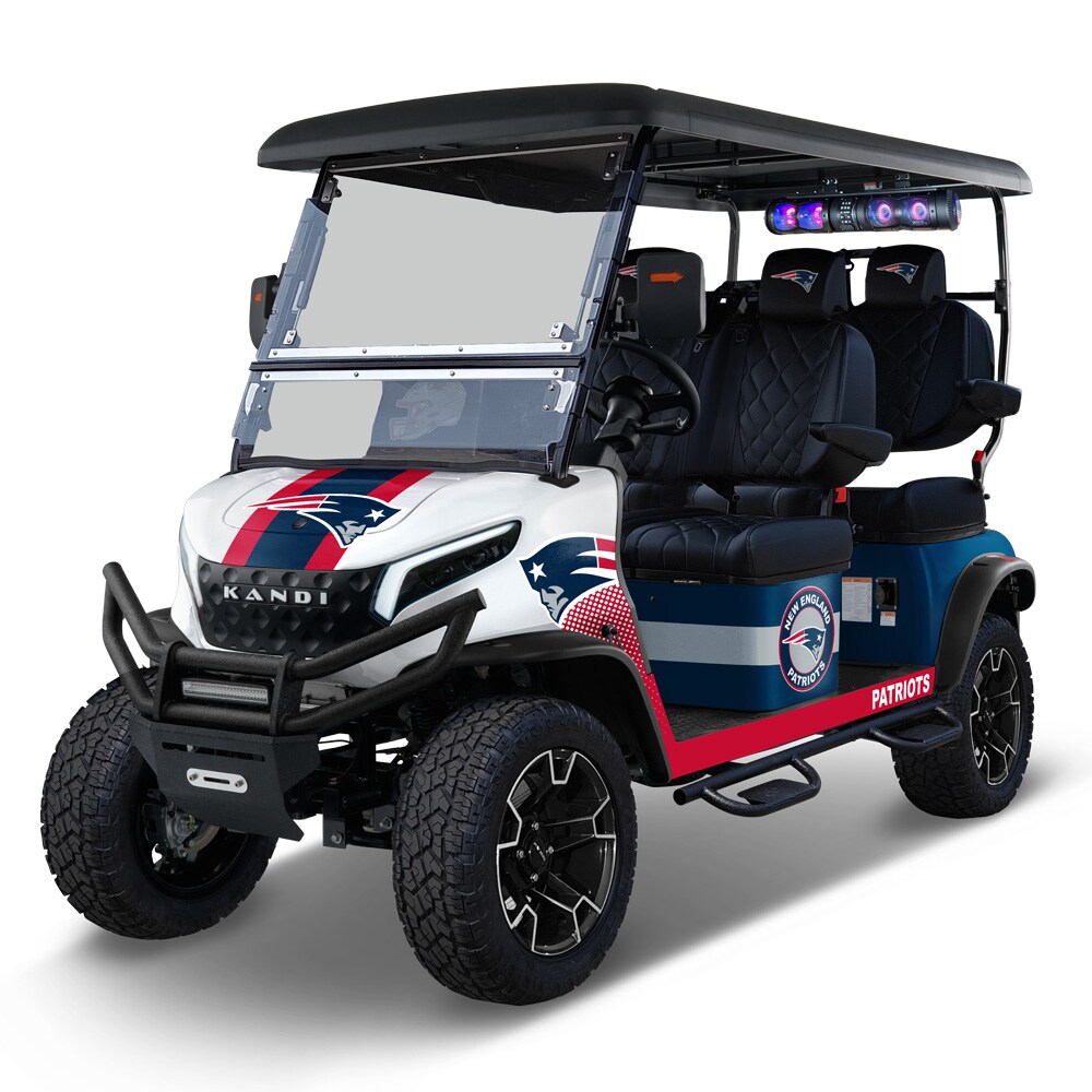 NFL Licensed 4 Seat Electric Golf Cart with Lithium Battery, Max Speed 15 MPH - New England Patriots in Blue | - KANDI NFL4PROF-L-NE