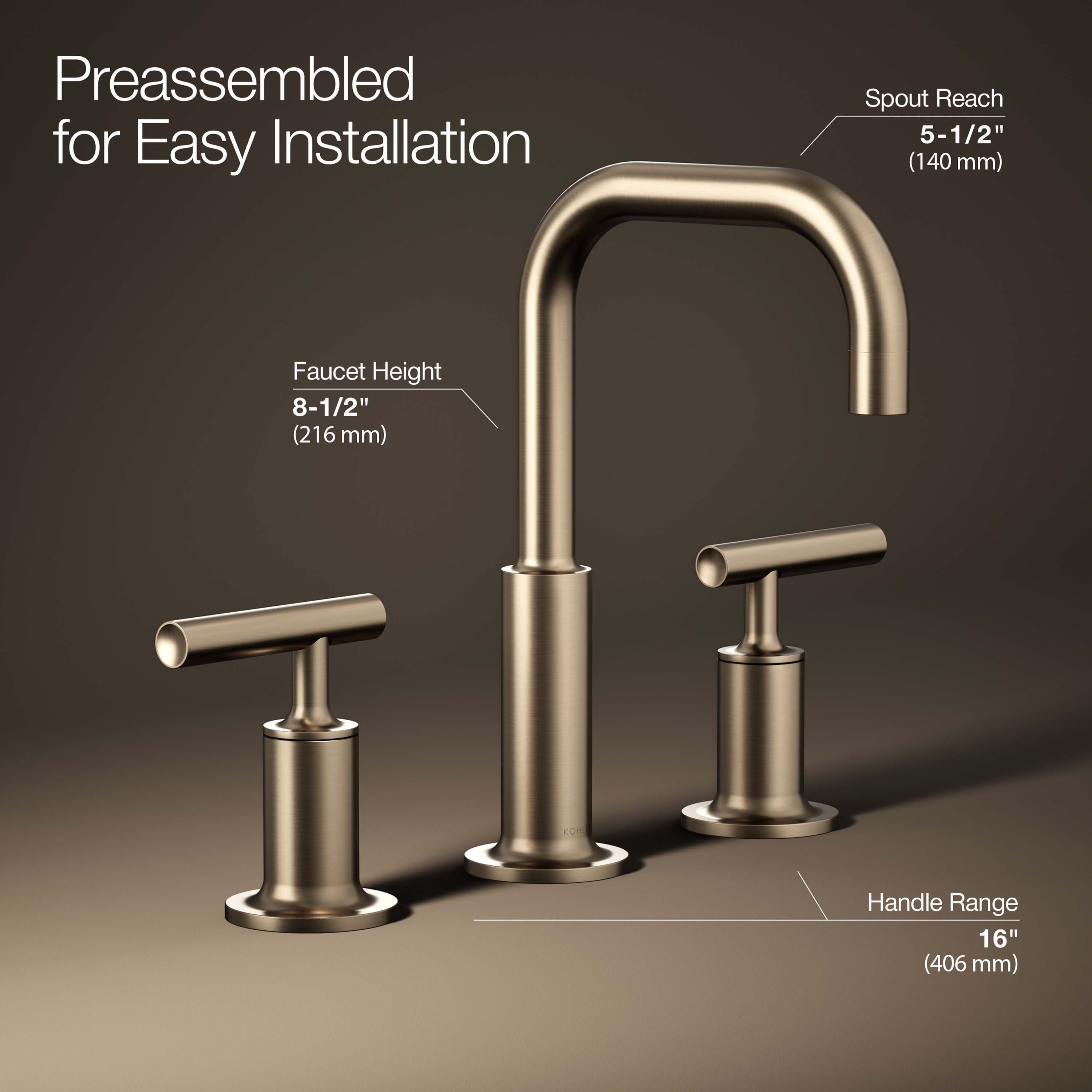 Purist Brushed Bronze Widespread Bathroom Faucet with Drain Assembly
