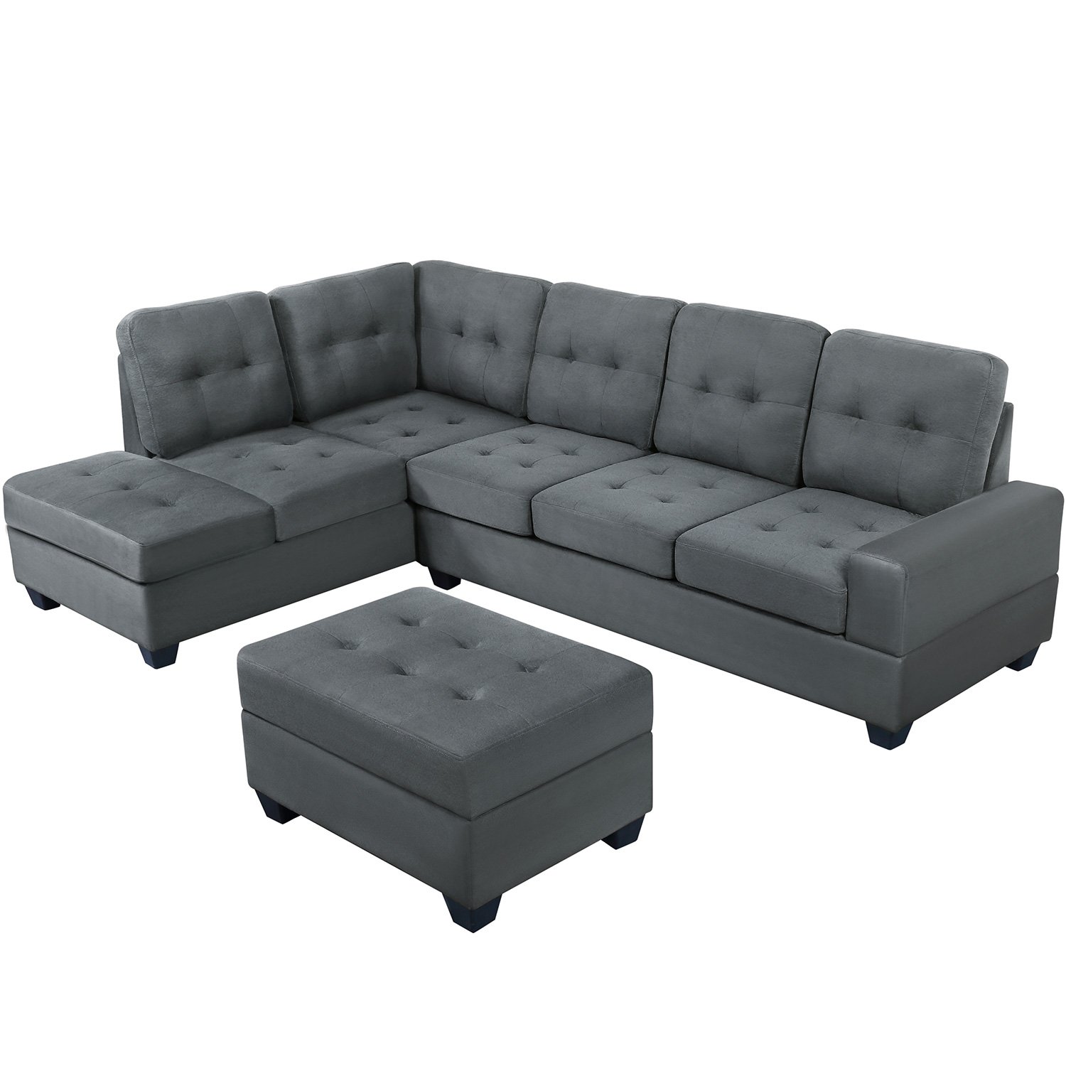 CASAINC OR-SG000098AAA-2 Sofa Modern 3-Piece Polyester/Polyester Blend Gray Living Room Set