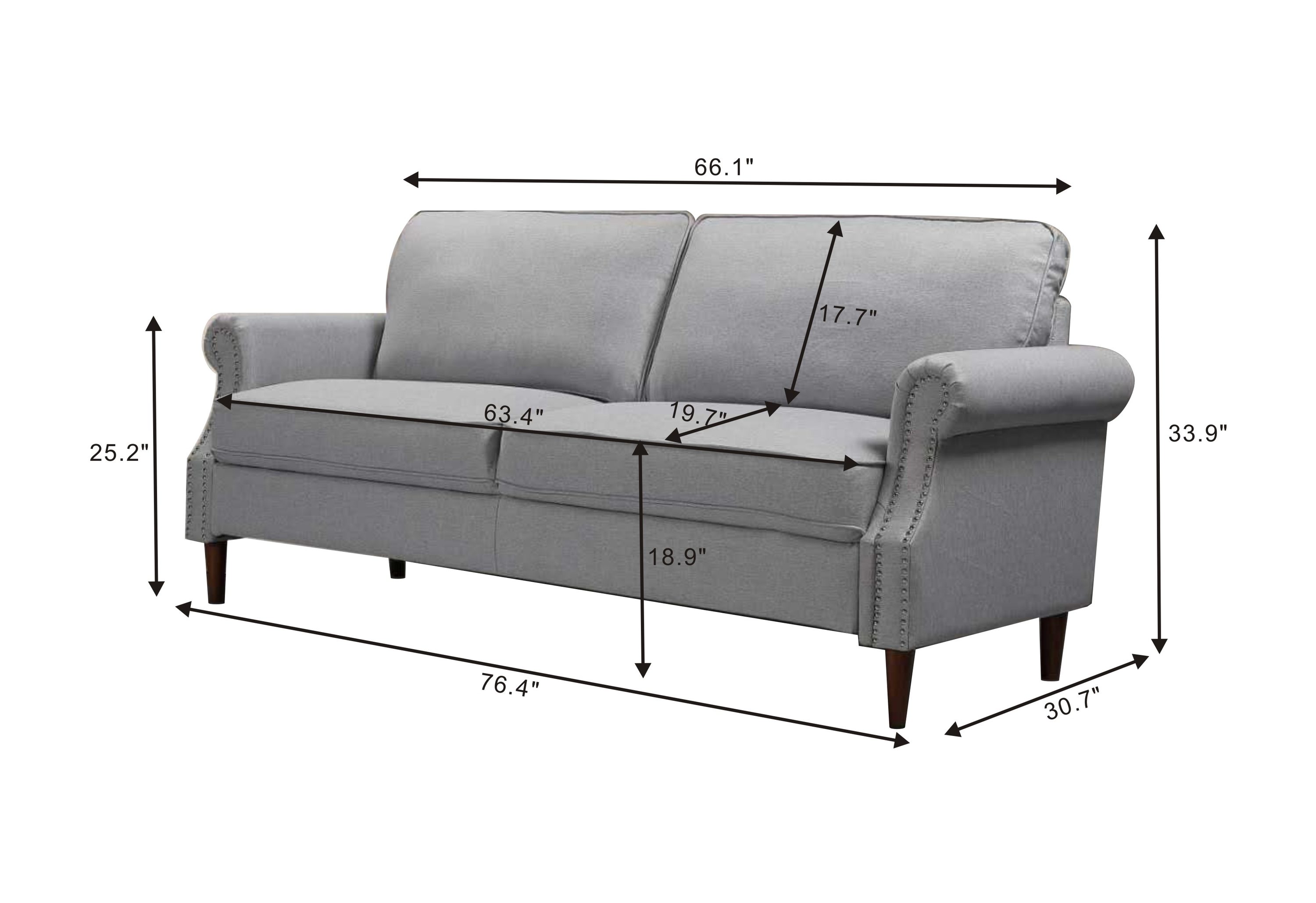 Pouuin Elegant sofa 76.4-in Country Light Grey Polyester/Blend 2-seater ...