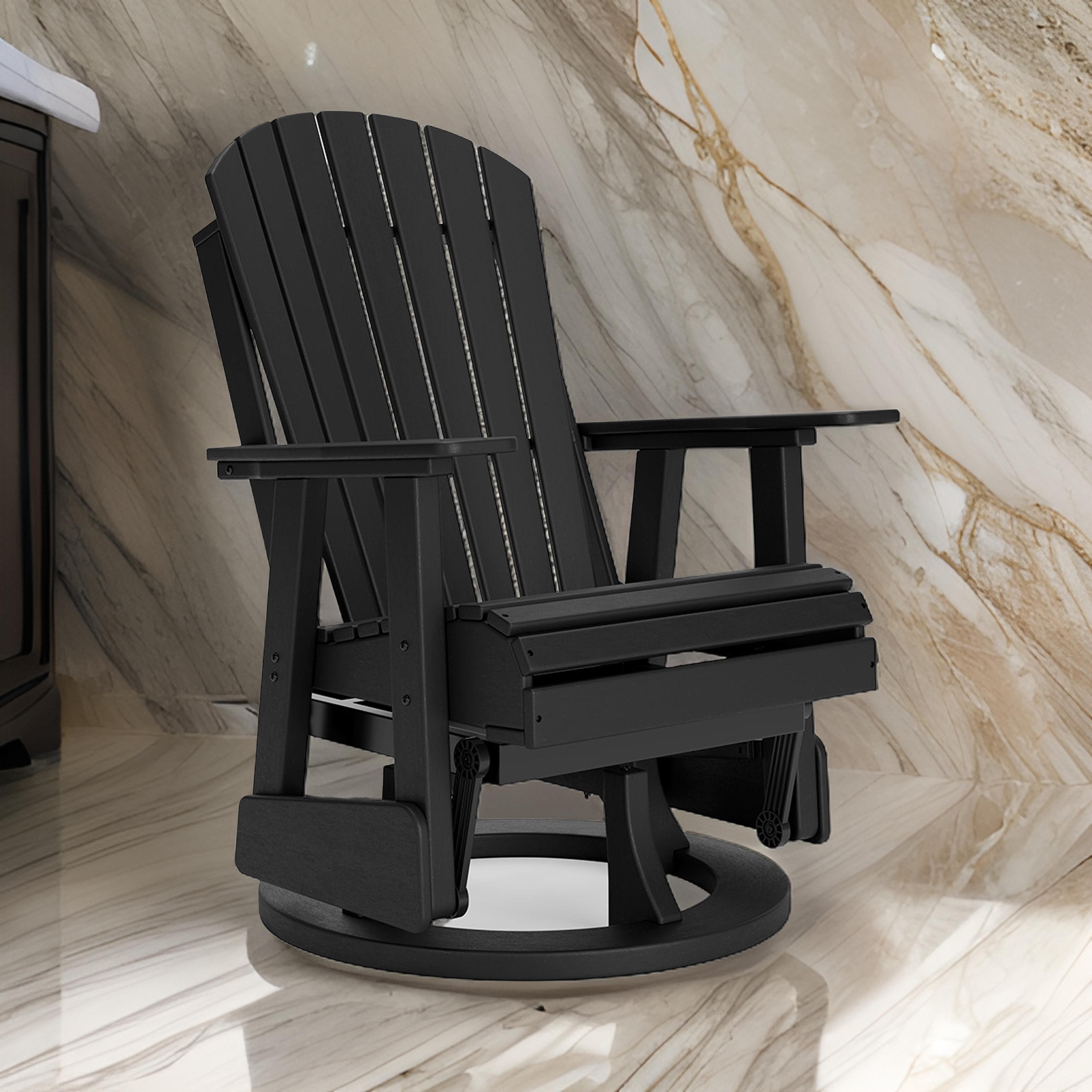 Black HDPE Outdoor Swivel Glider Chair with Adirondack Design