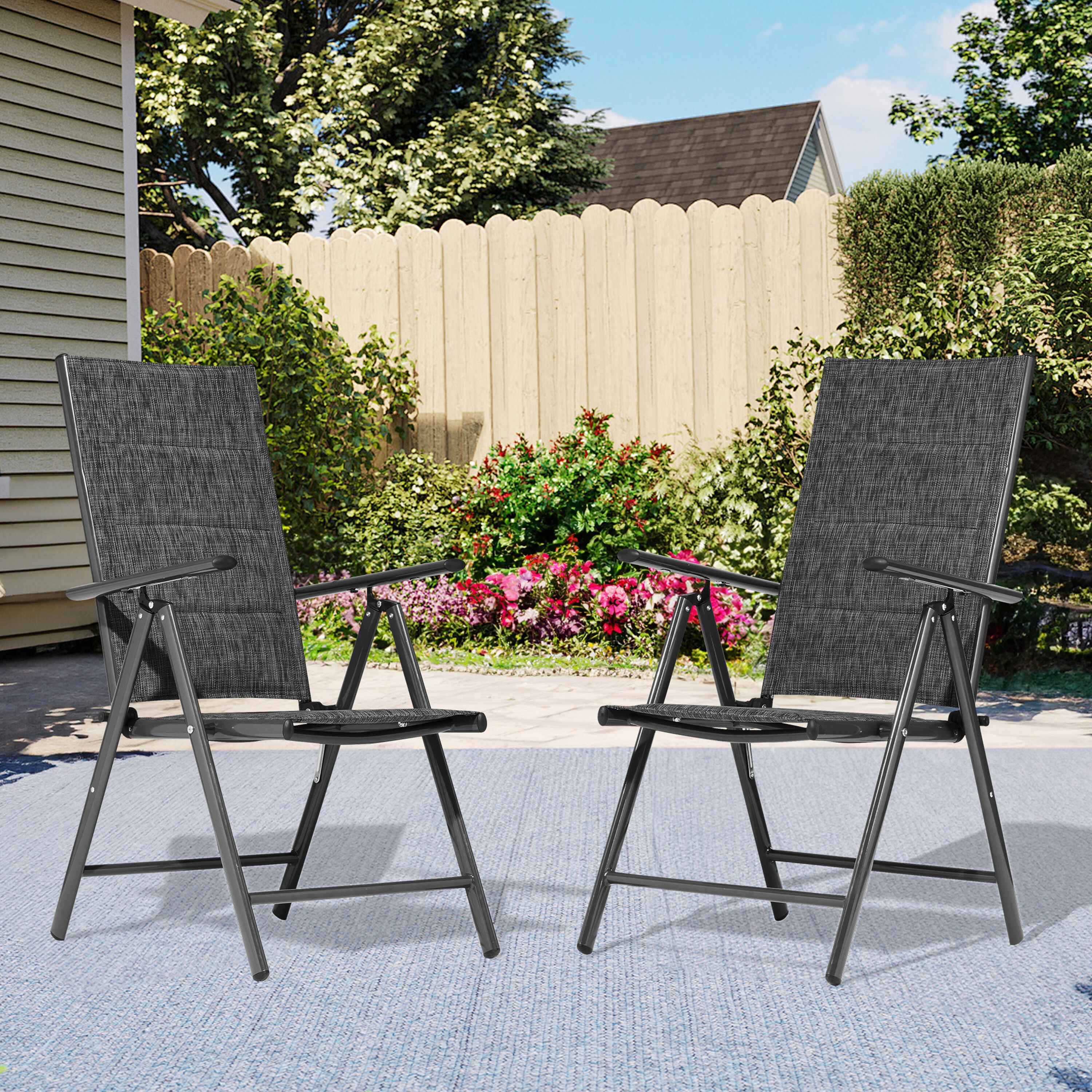JEAREY QL7DY-02 Adjustable Back Dining Chairs Set of 2 Woven Stackable BLACK AND WHITE Aluminum Frame Stationary Dining Chair with Multiple colors/finishes Woven Seat